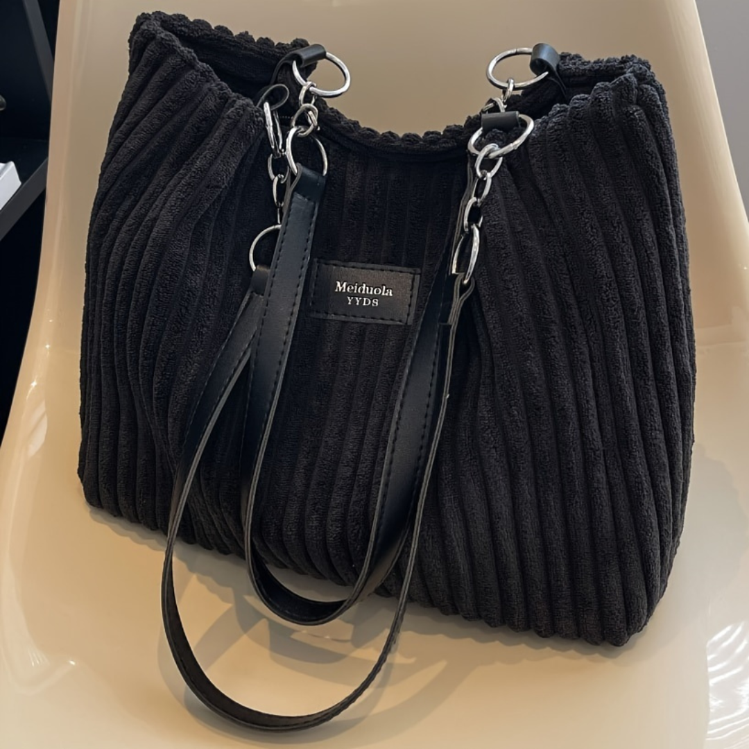Sandara | Women’s Corduroy Tote Bag | Striped Shoulder Handbag