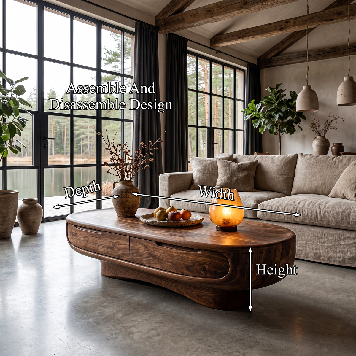 Mid Century Oval Coffee Table With Clean Low Profile Form For Living Room SINLHACF434