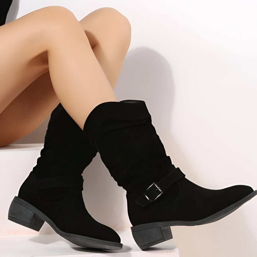 Ariana | Women’s Suede Ankle Boots | Ruch Buckled