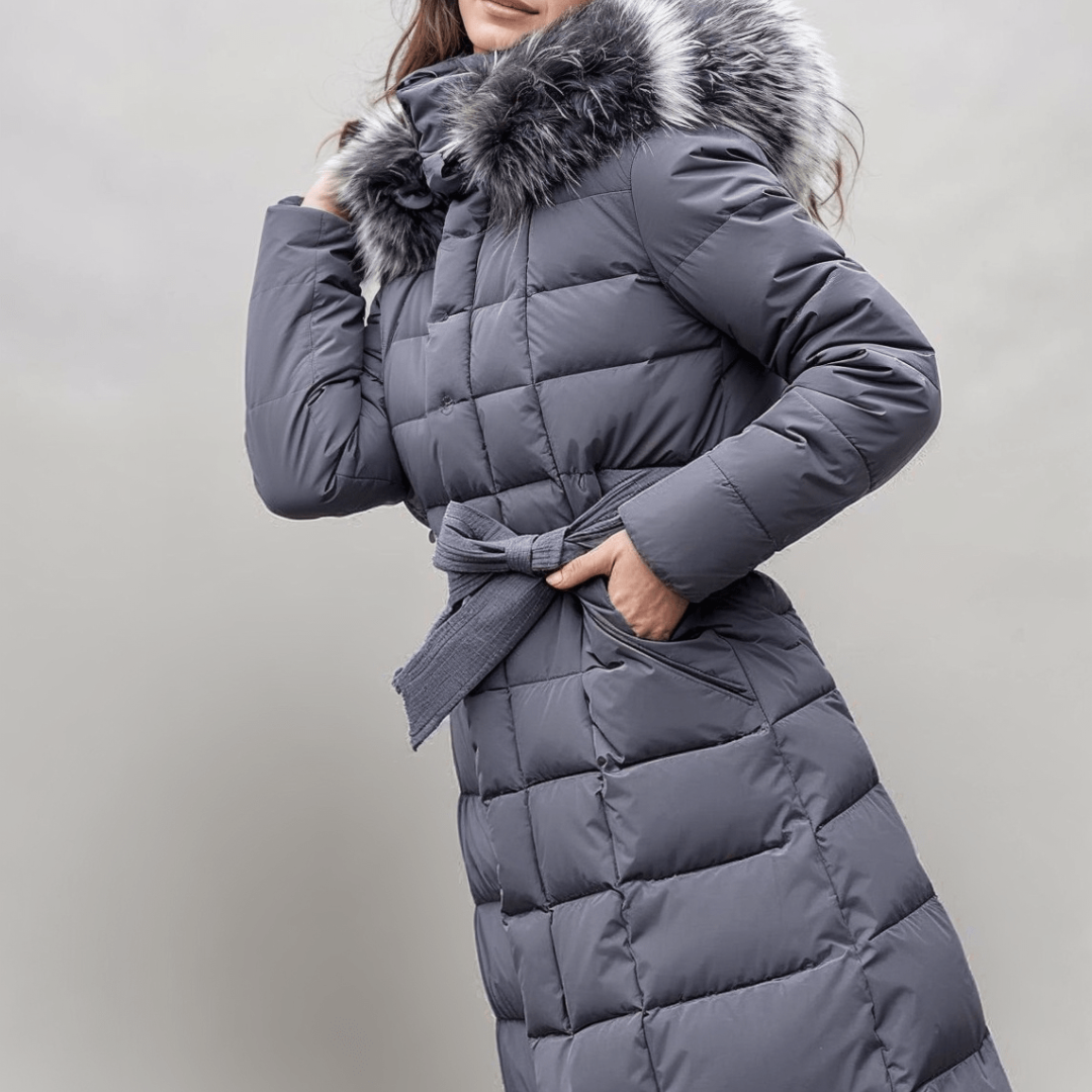 Sophia | Women’s Long Belted Puffer Coat | Faux Fur