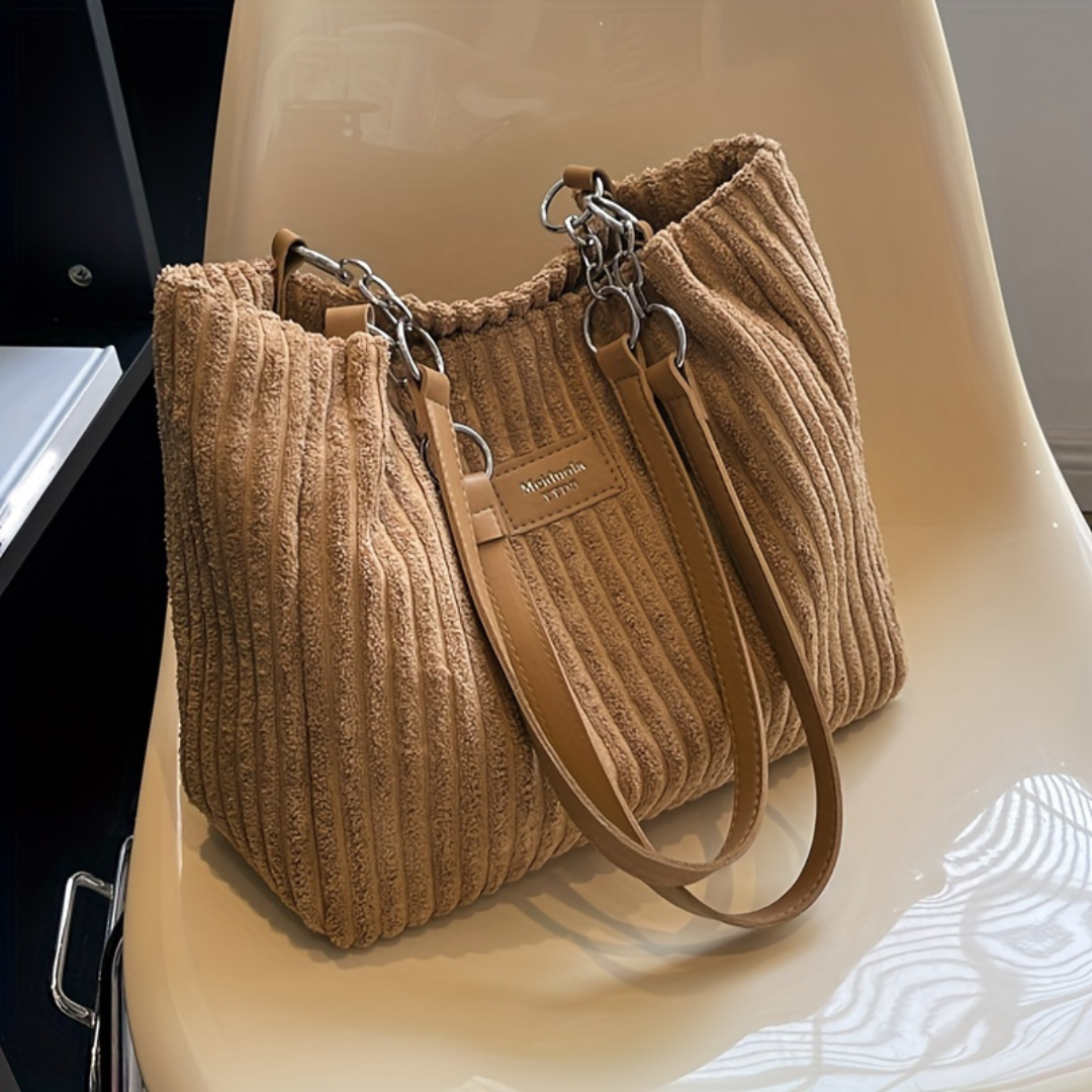 Sandara | Women’s Corduroy Tote Bag | Striped Shoulder Handbag