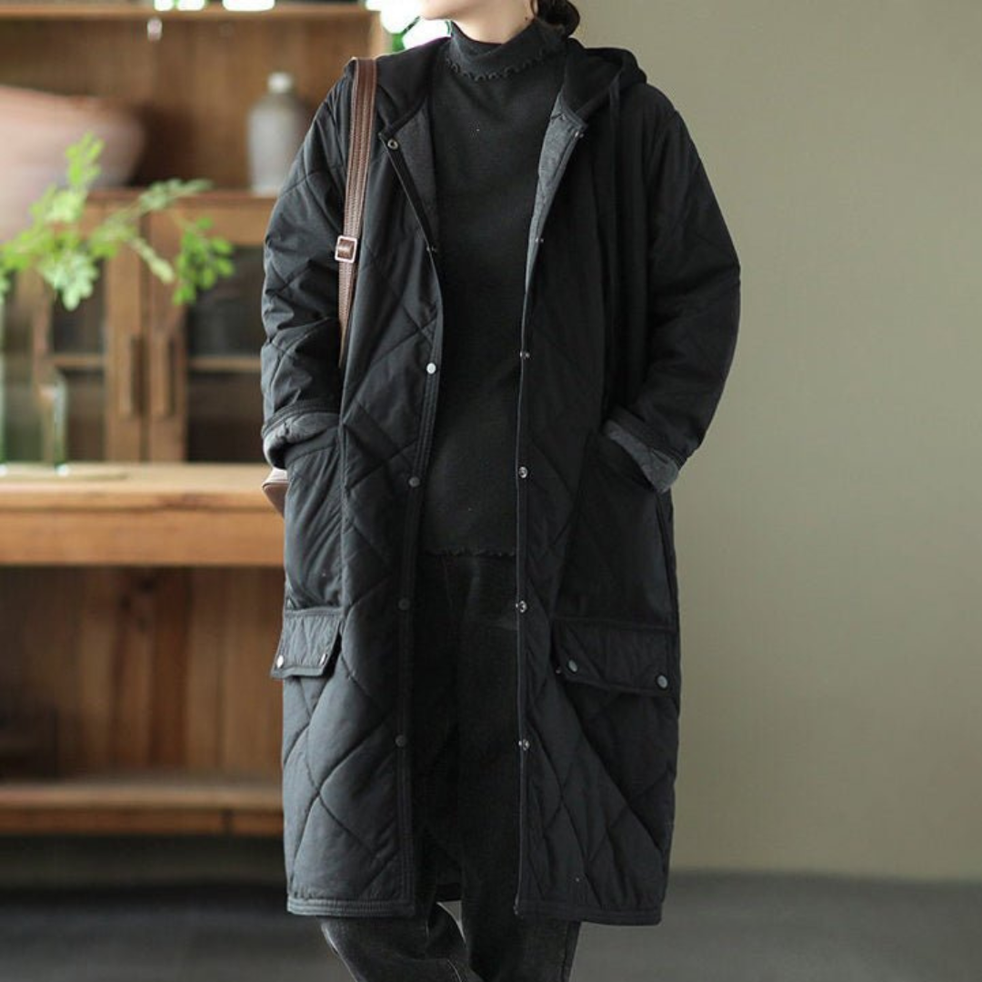 Marcia | Women’s Quilted Hooded Long Coat | Lightweight