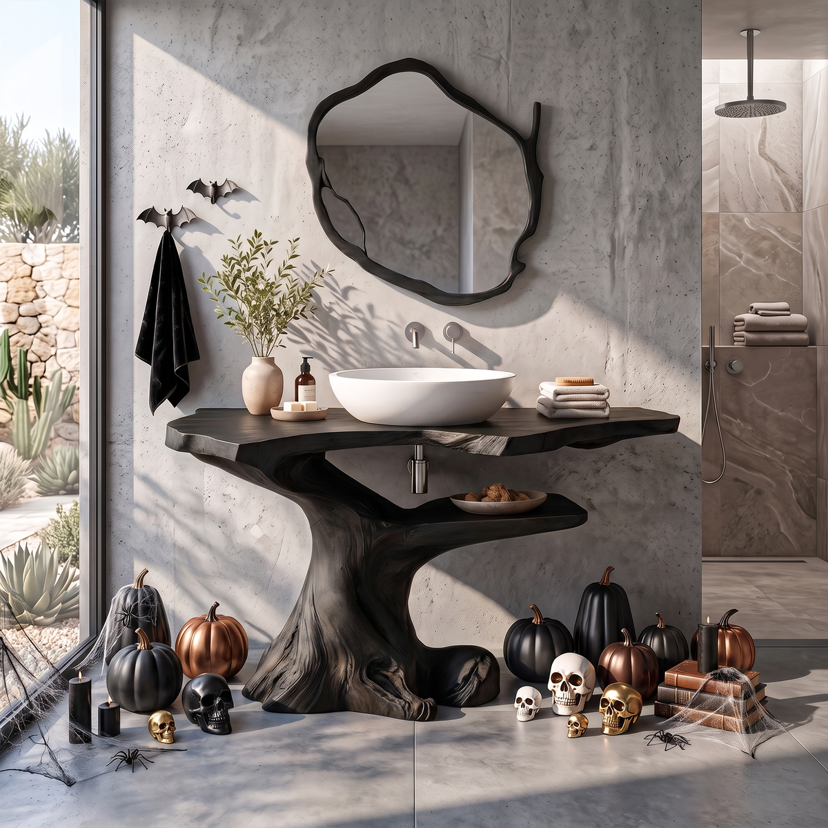 Modern Halloween Bathroom Vanity With Asymmetrical Base For Bathroom SINLKIBRV340