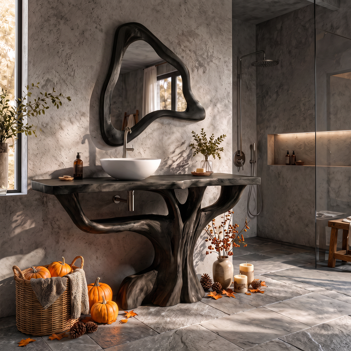 Contemporary Halloween Single Bathroom Vanity With Branch Inspired Base For Bathroom SINLKIBRV343