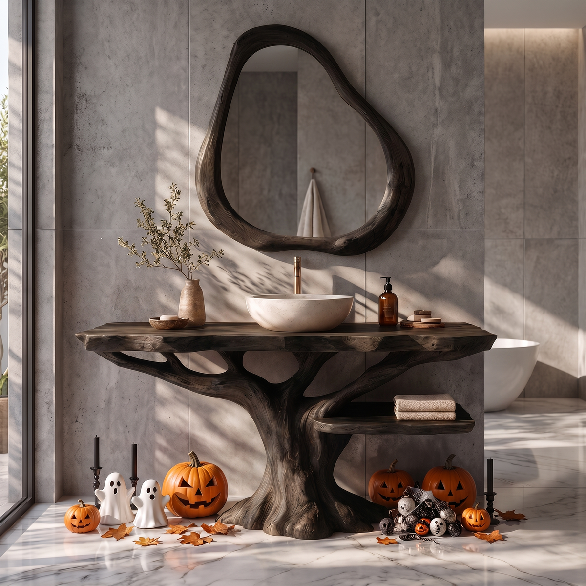 Gothic Halloween Bathroom Vanity With Lower Display Shelf For Bathroom SINLKIBRV344