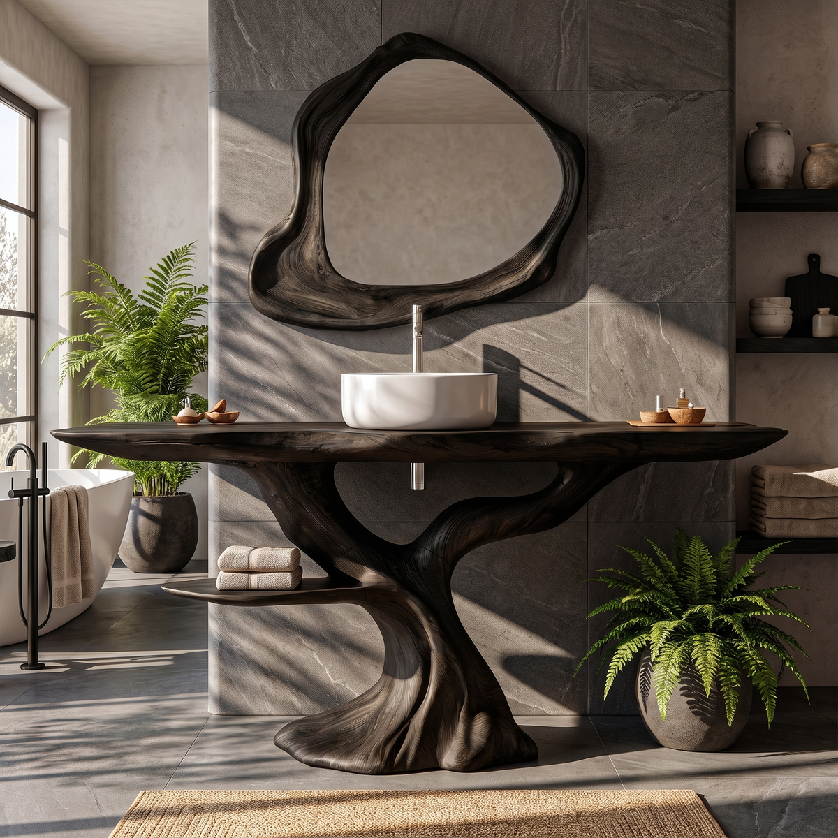 Rustic Bathroom Vanity With Bold Tree Root Design For Bathroom SINLKIBRV346