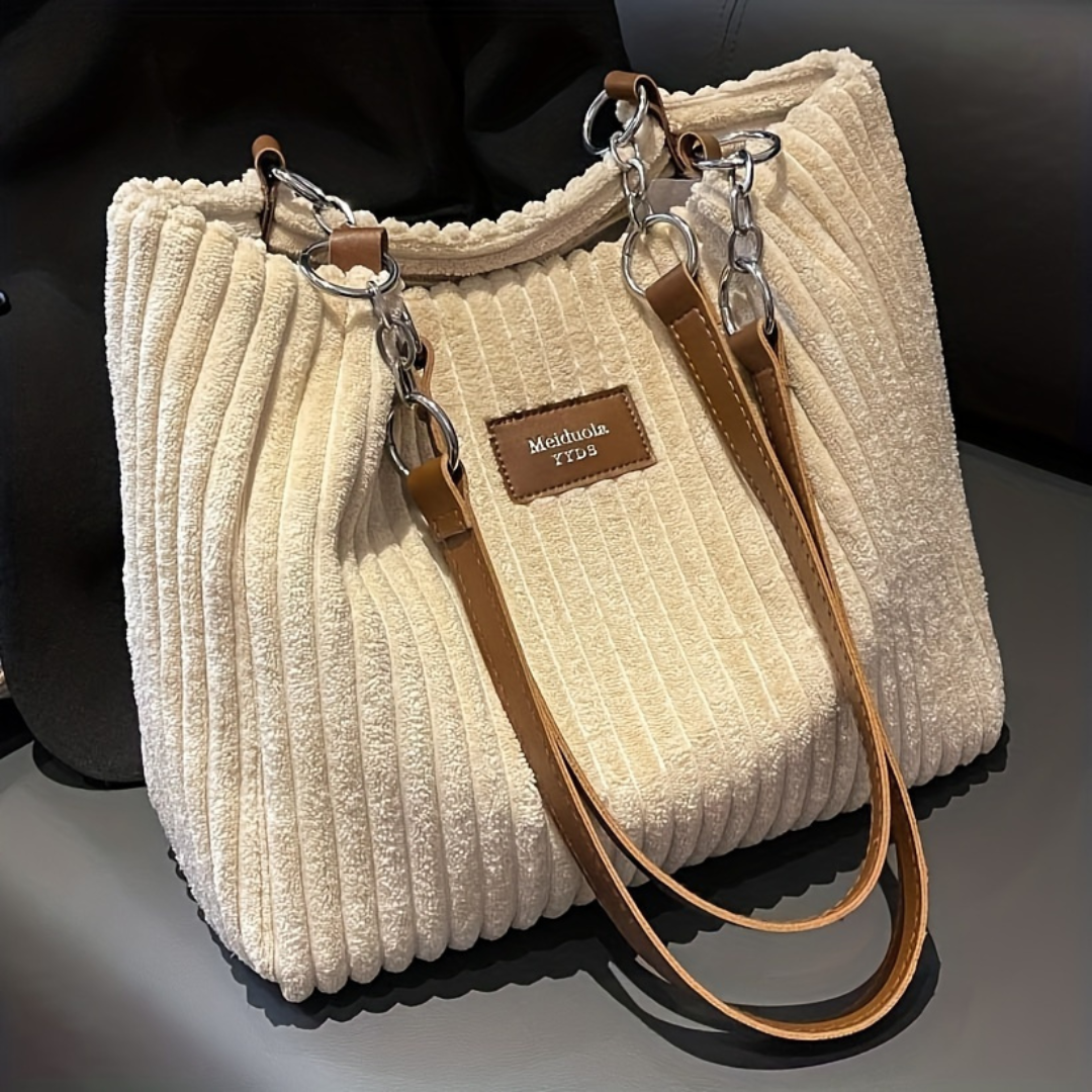 Sandara | Women’s Corduroy Tote Bag | Striped Shoulder Handbag