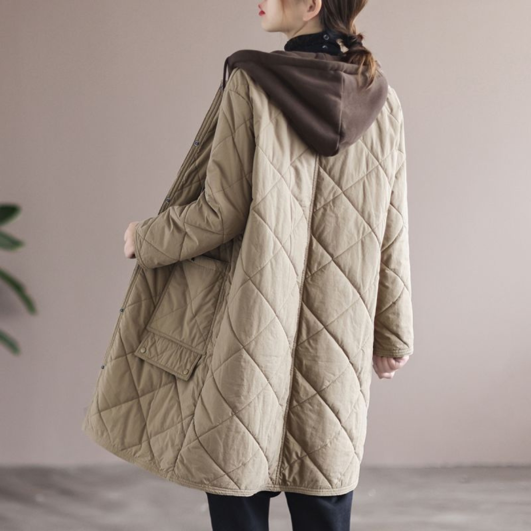Marcia | Women’s Quilted Hooded Long Coat | Lightweight