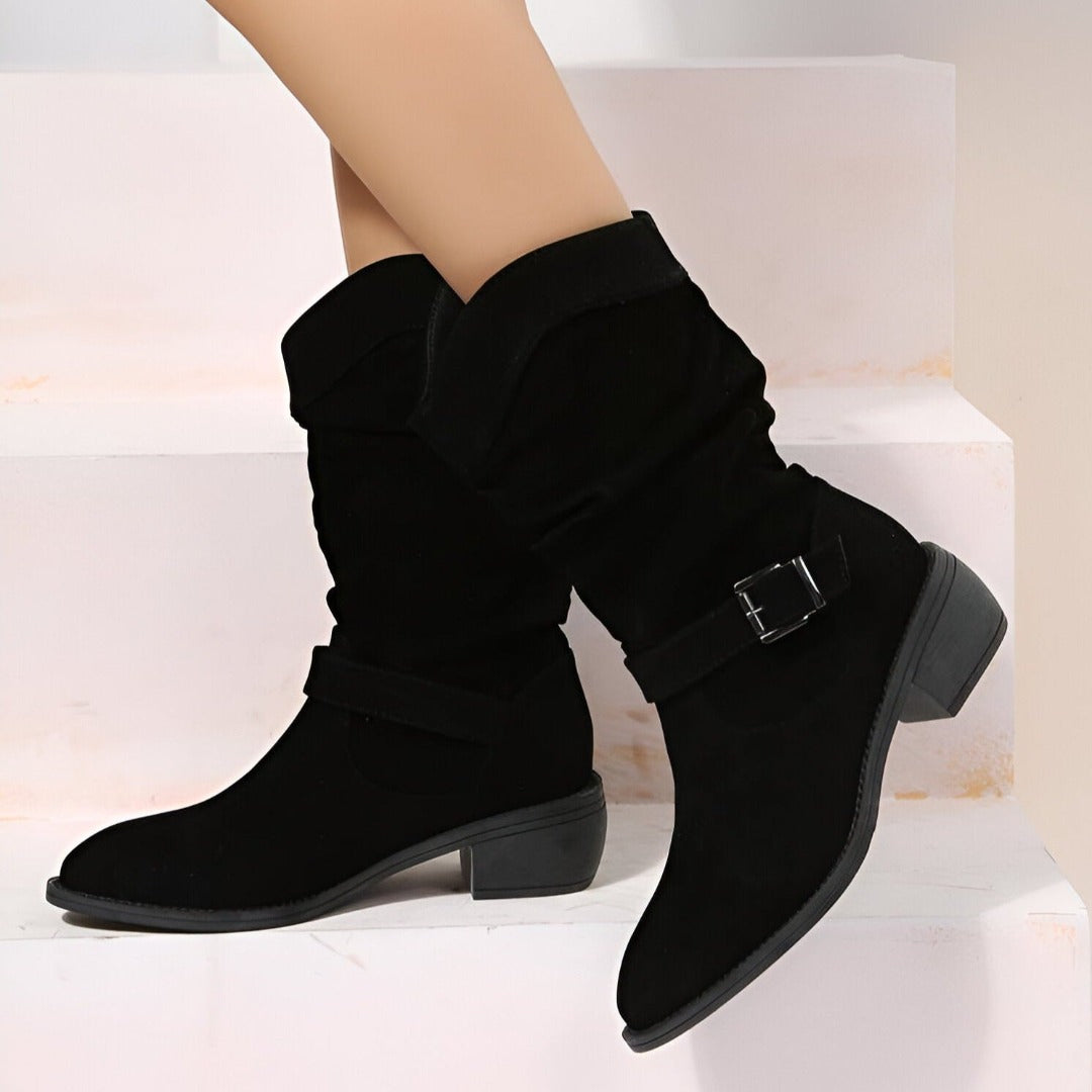 Ariana | Women’s Suede Ankle Boots | Ruch Buckled