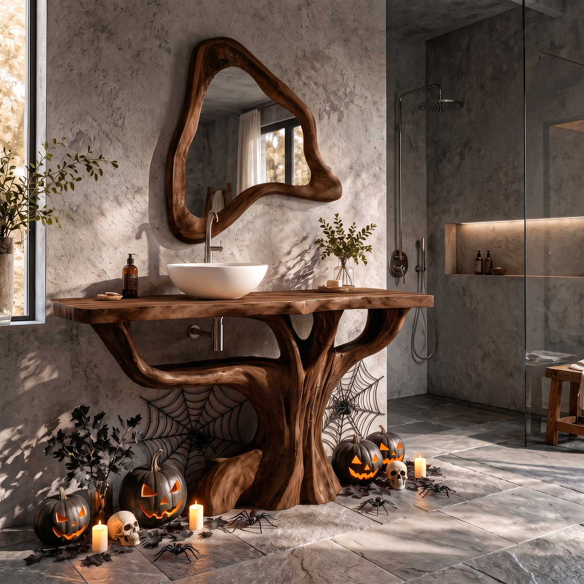 Contemporary Halloween Single Bathroom Vanity With Branch Inspired Base For Bathroom SINLKIBRV343
