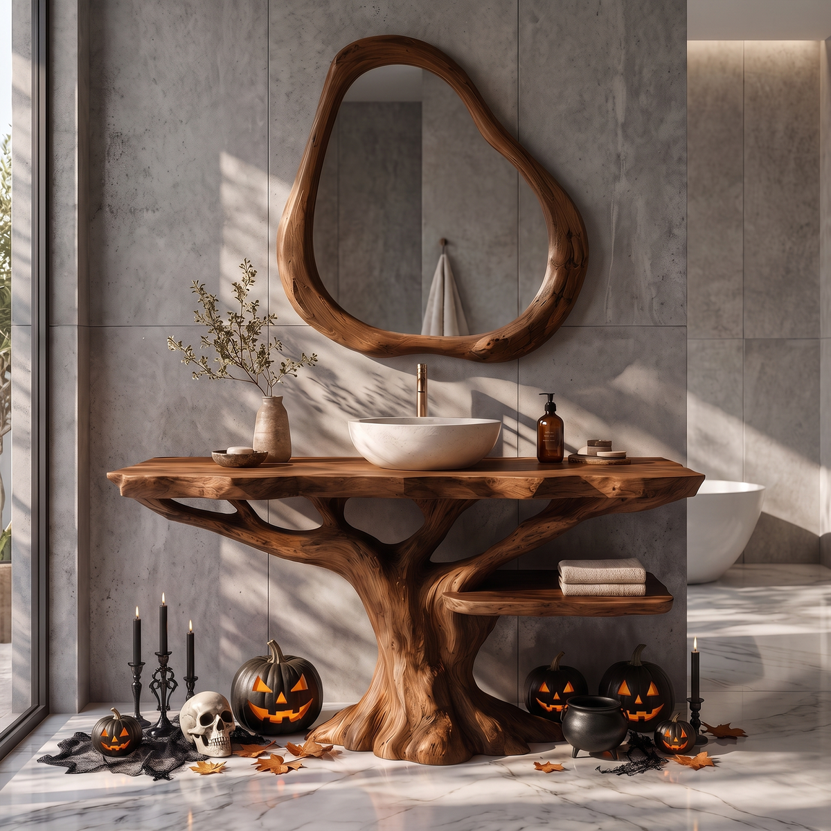 Gothic Halloween Bathroom Vanity With Lower Display Shelf For Bathroom SINLKIBRV344