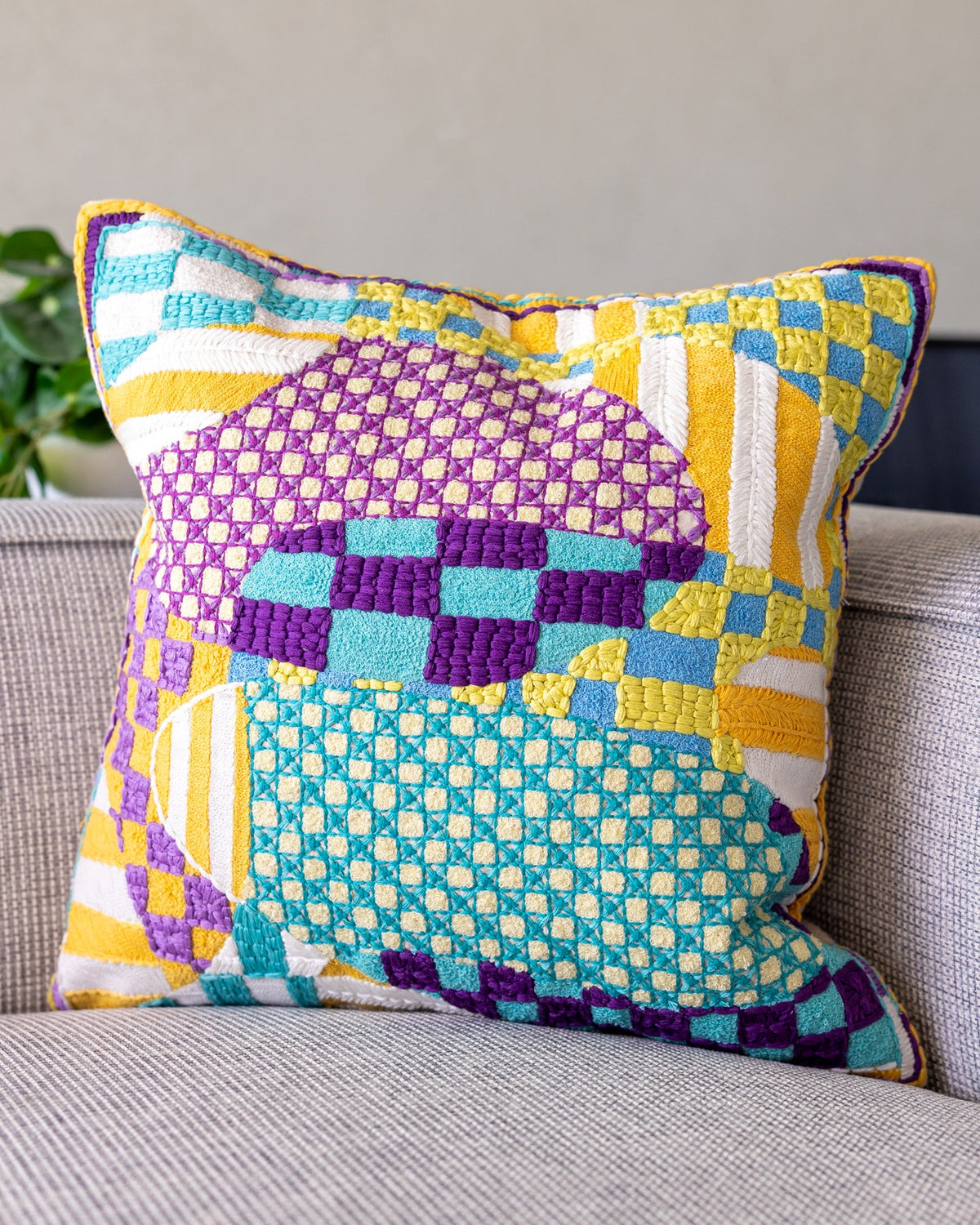 Ryan Organic Cotton Checkered Throw Pillow