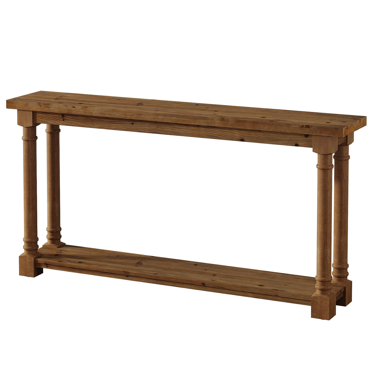 63" Solid Wood Console Table, 2-Tier Entryway Table with Turned Spindle Legs for Hallway