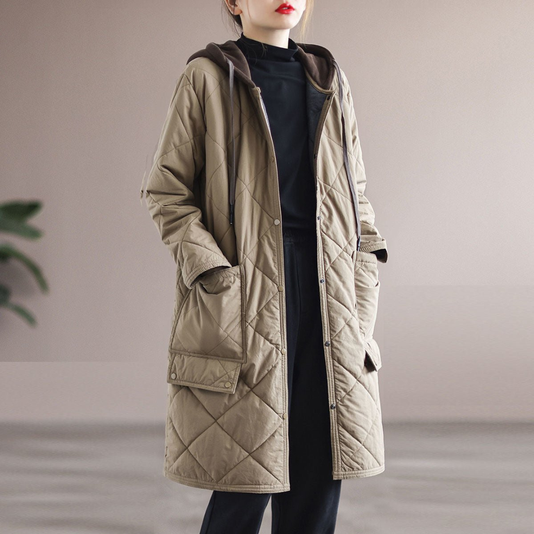 Marcia | Women’s Quilted Hooded Long Coat | Lightweight