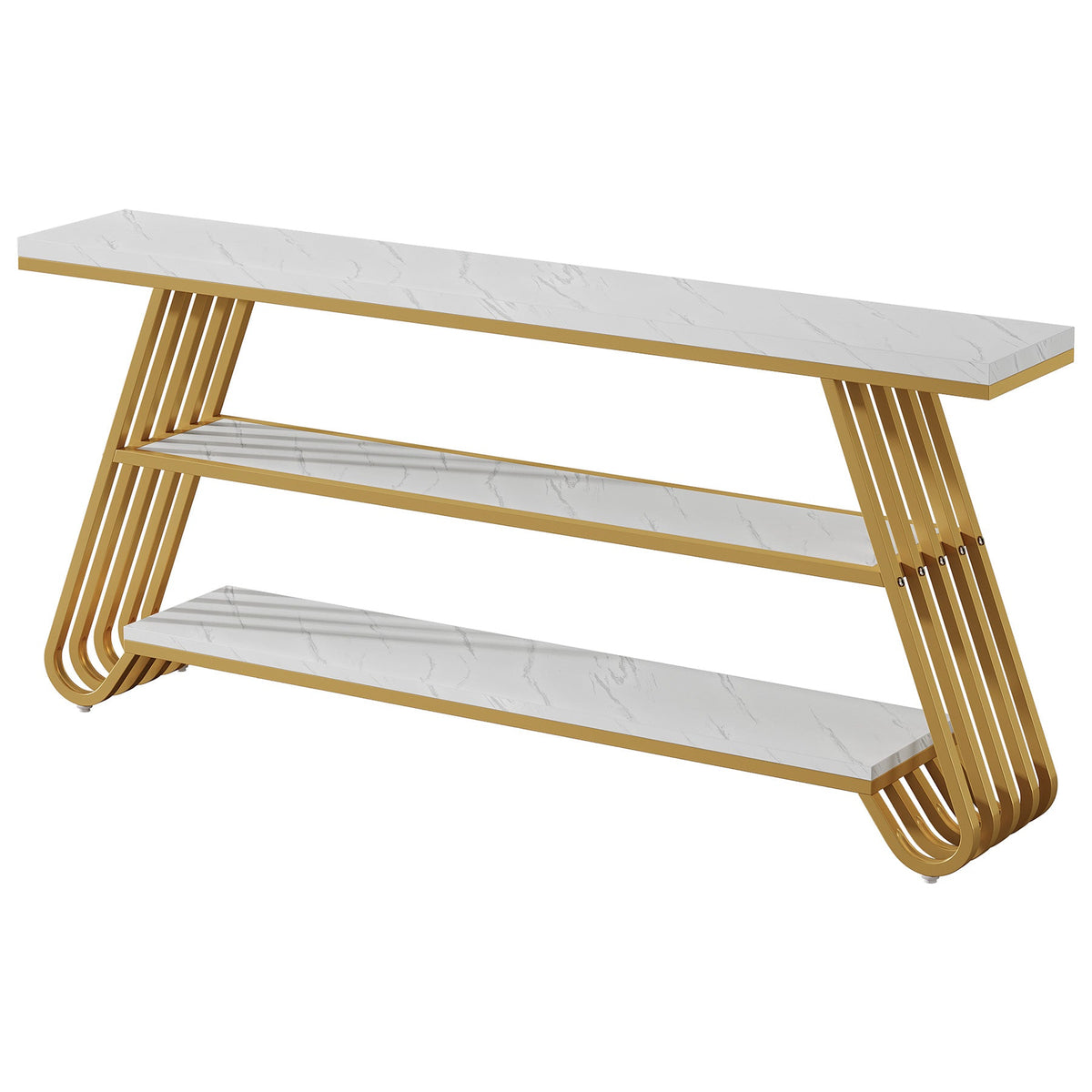 71" Faux Marble Console Table, 3-Tier Modern Entryway Sofa Table, Living Room