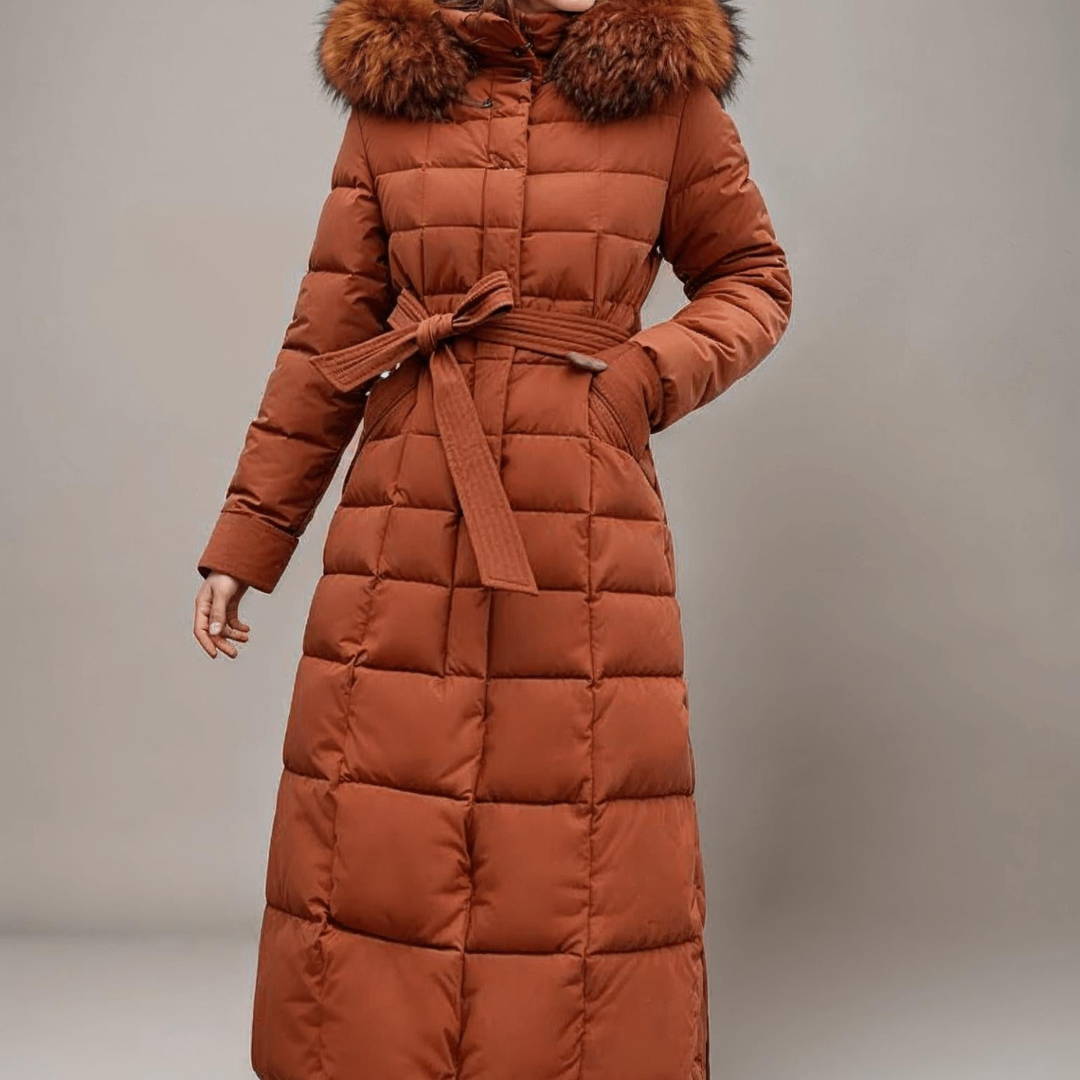 Sophia | Women’s Long Belted Puffer Coat | Faux Fur