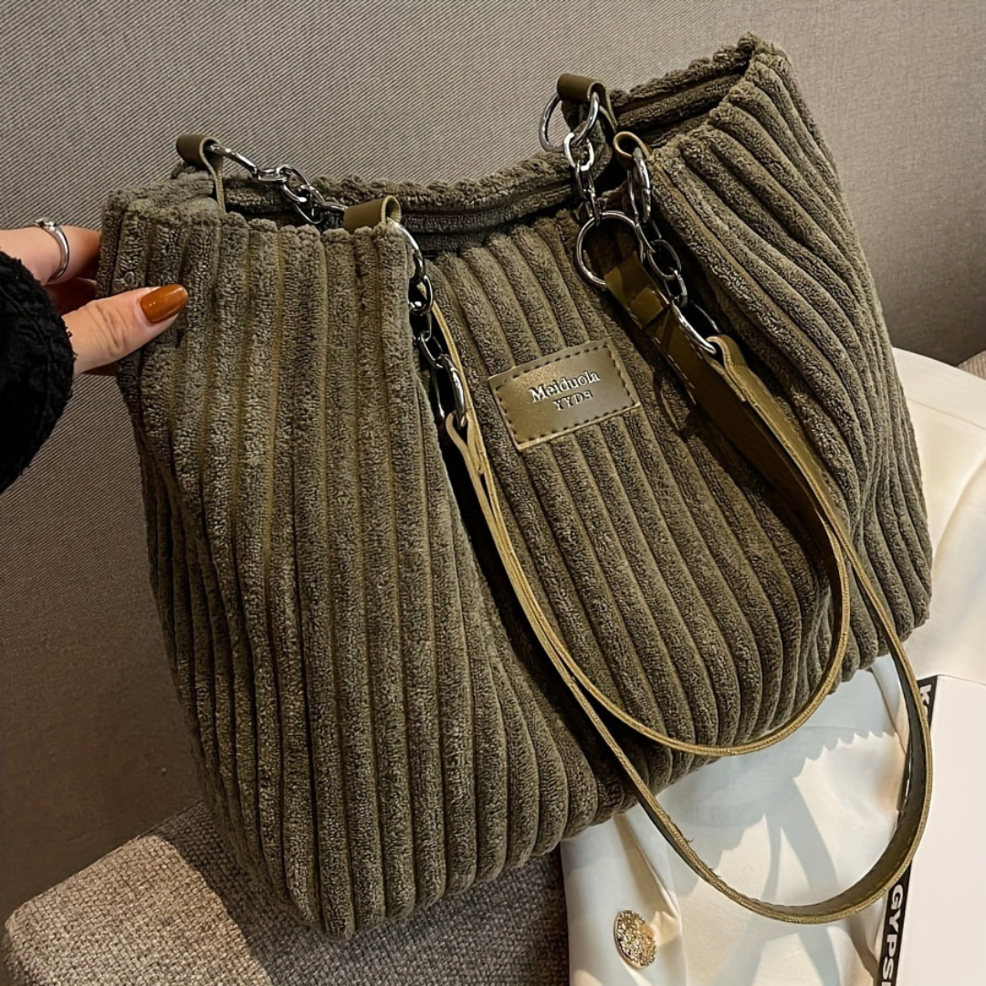 Sandara | Women’s Corduroy Tote Bag | Striped Shoulder Handbag