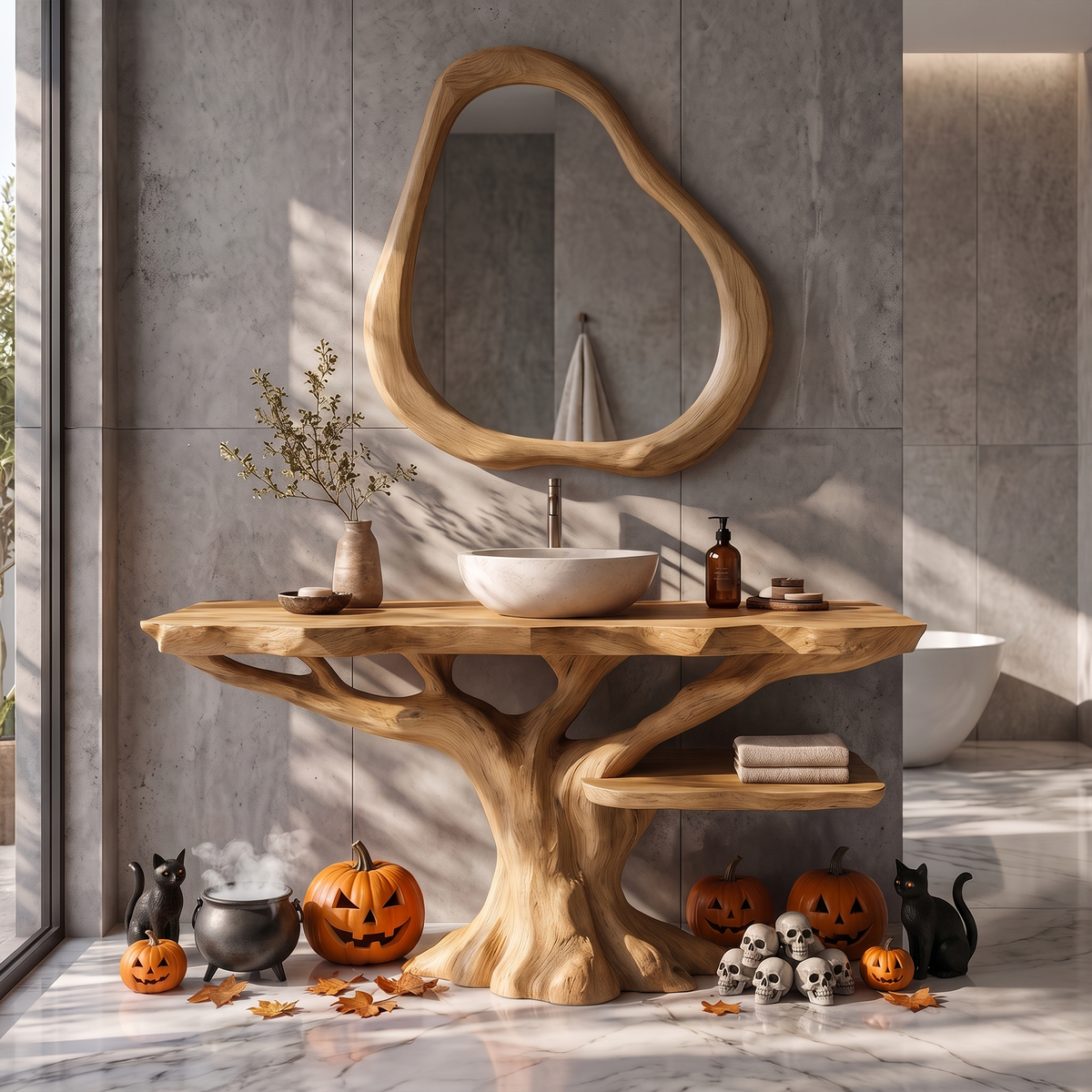 Gothic Halloween Bathroom Vanity With Lower Display Shelf For Bathroom SINLKIBRV344
