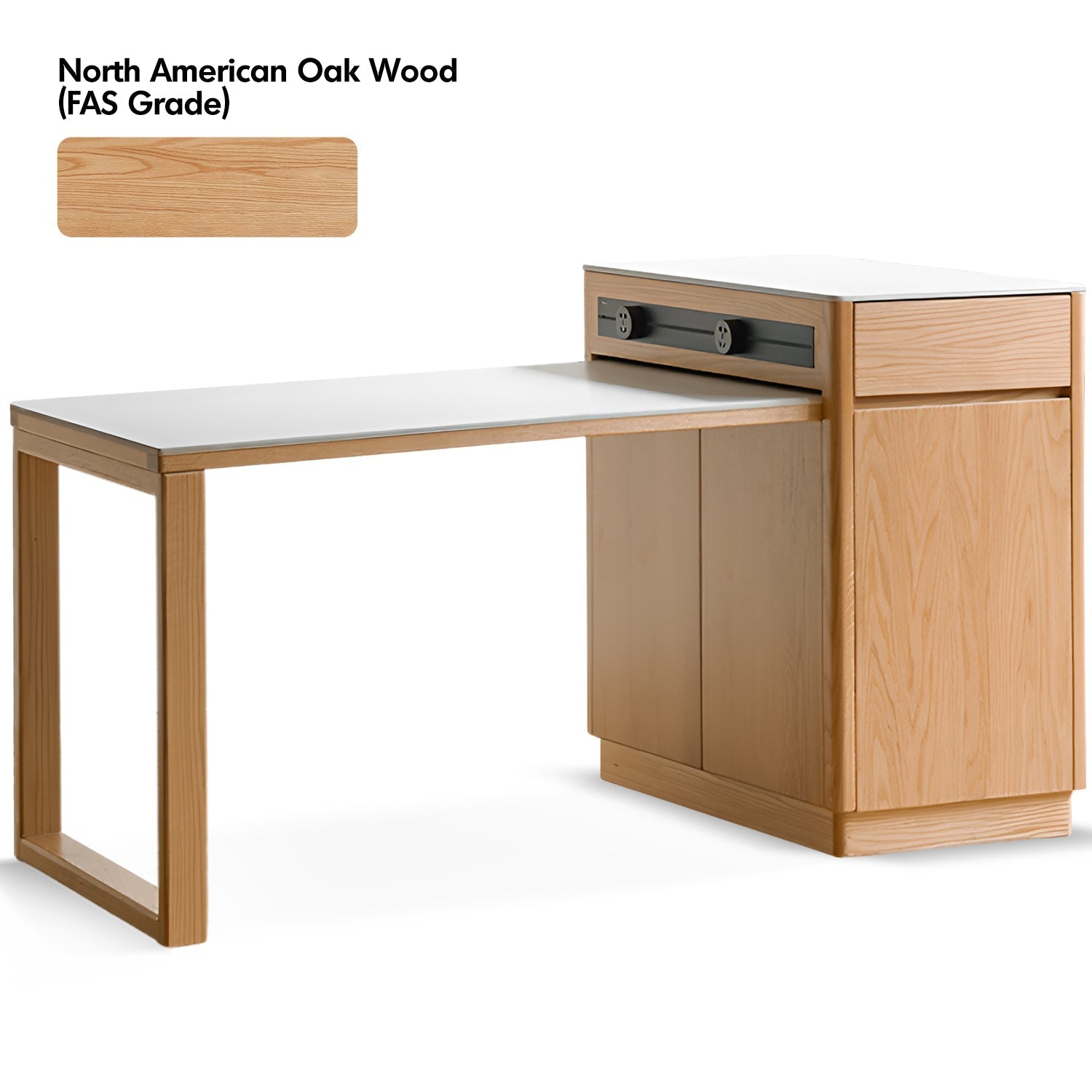 Scandinavian Oak Wood Sintered Stone Extendable Island Dining Table With Cabinet FLEXA