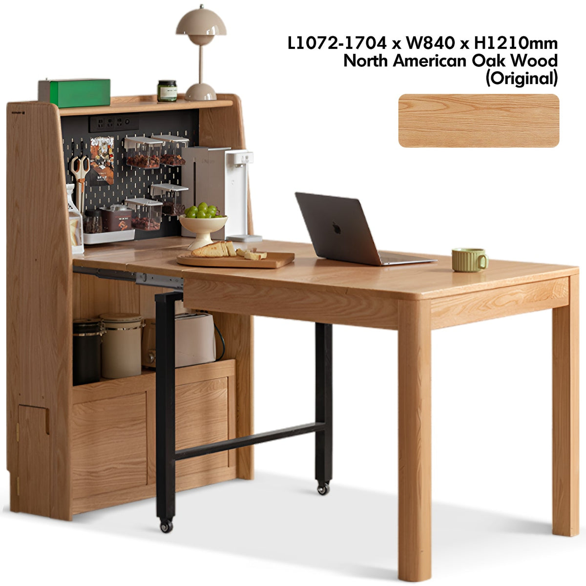 Scandinavian Oak Wood Extendable Dining Table With Shelf NEST