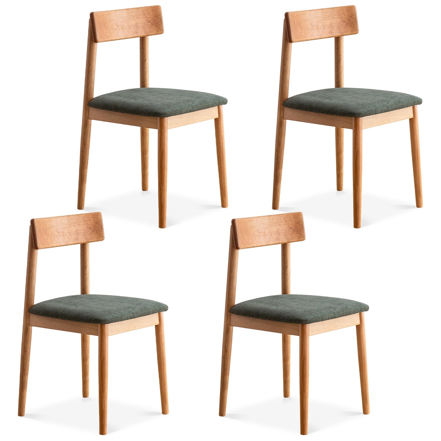 Scandinavian Cherry Wood Mixed Weave Fabric Dining Chair GREEN