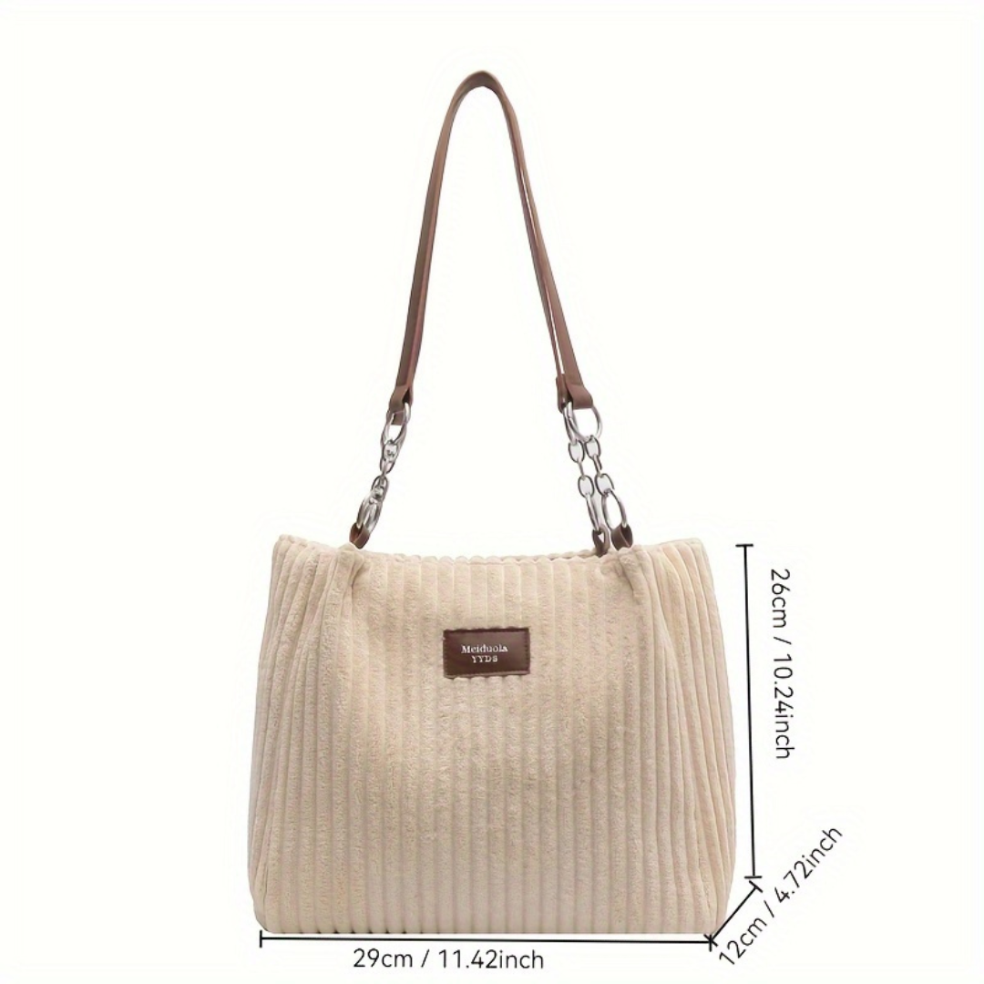 Sandara | Women’s Corduroy Tote Bag | Striped Shoulder Handbag