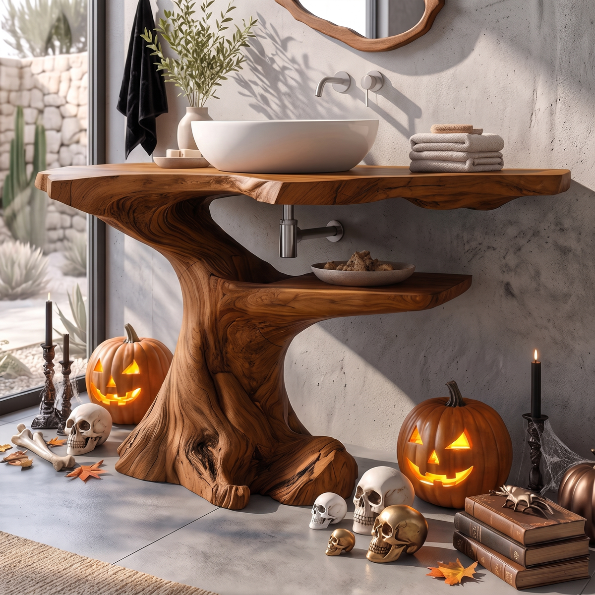 Modern Halloween Bathroom Vanity With Asymmetrical Base For Bathroom SINLKIBRV340