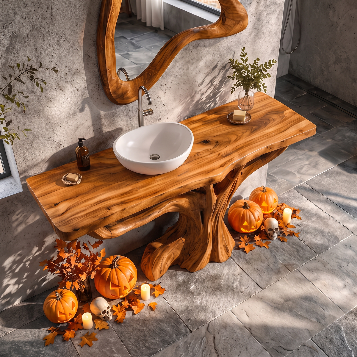 Contemporary Halloween Single Bathroom Vanity With Branch Inspired Base For Bathroom SINLKIBRV343
