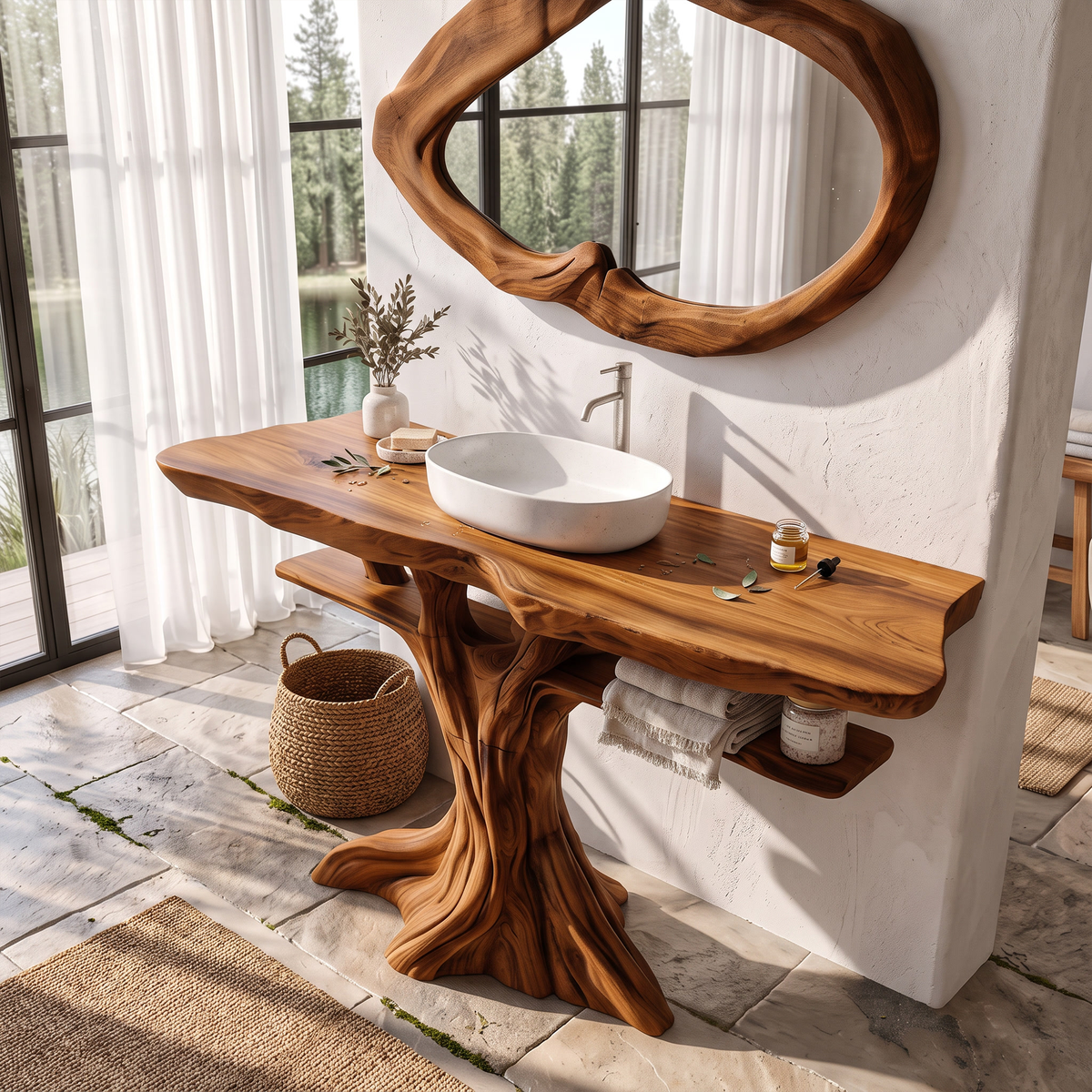 Contemporary Wooden Bathroom Vanity With Tree Inspired Frame For Bathroom SINLKIBRV345