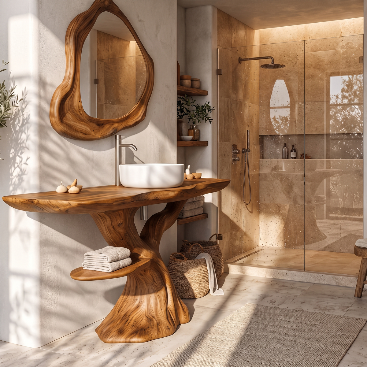 Rustic Bathroom Vanity With Bold Tree Root Design For Bathroom SINLKIBRV346