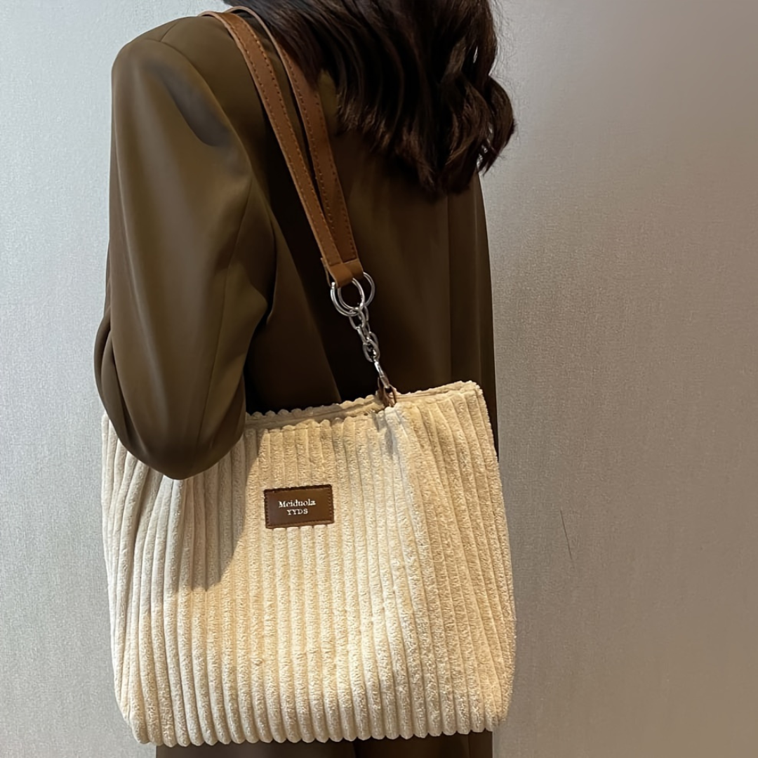 Sandara | Women’s Corduroy Tote Bag | Striped Shoulder Handbag