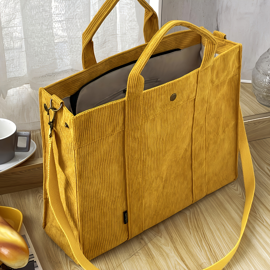 Trisha | Women’s Corduroy Tote Bag | Vintage Striped Handbag