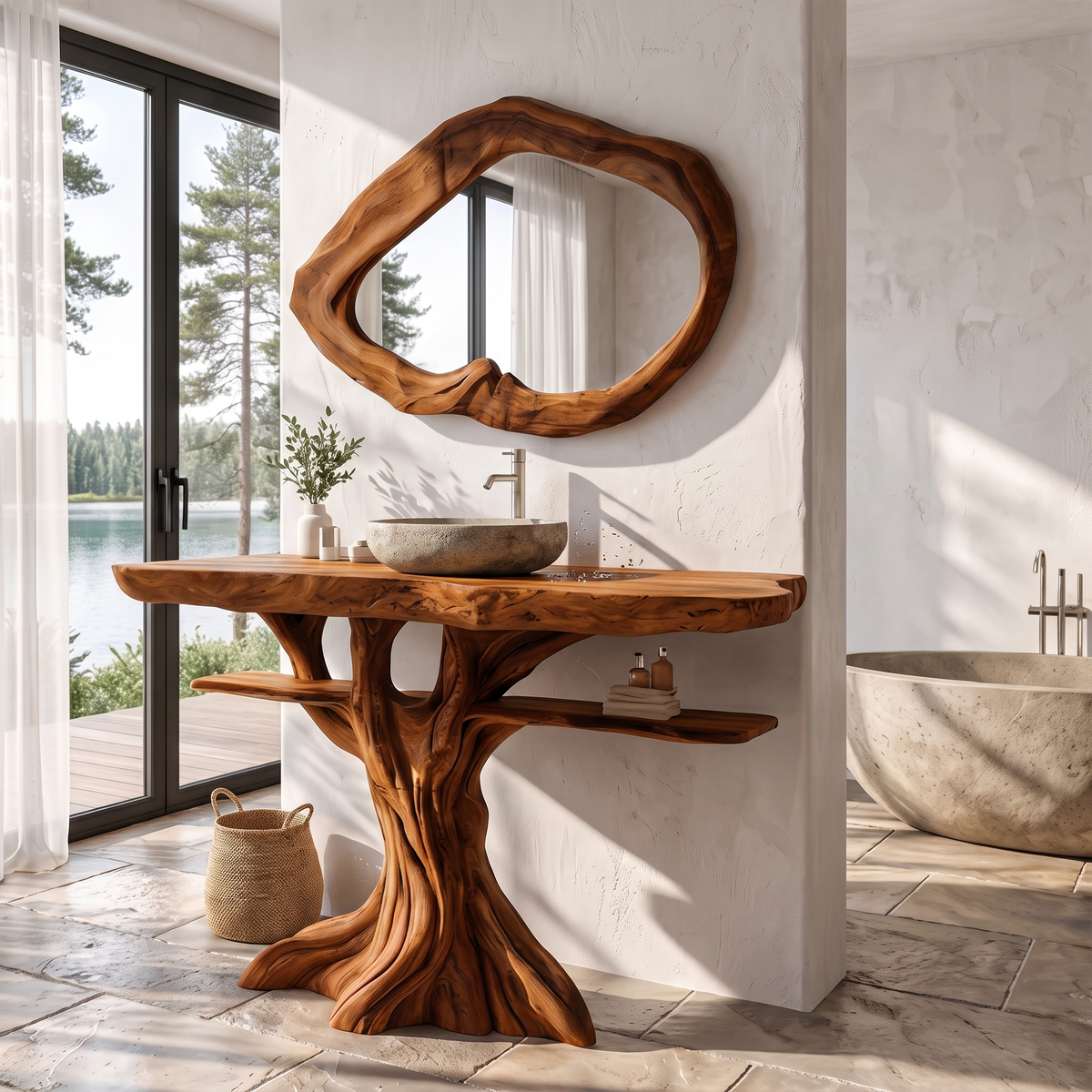 Contemporary Wooden Bathroom Vanity With Tree Inspired Frame For Bathroom SINLKIBRV345