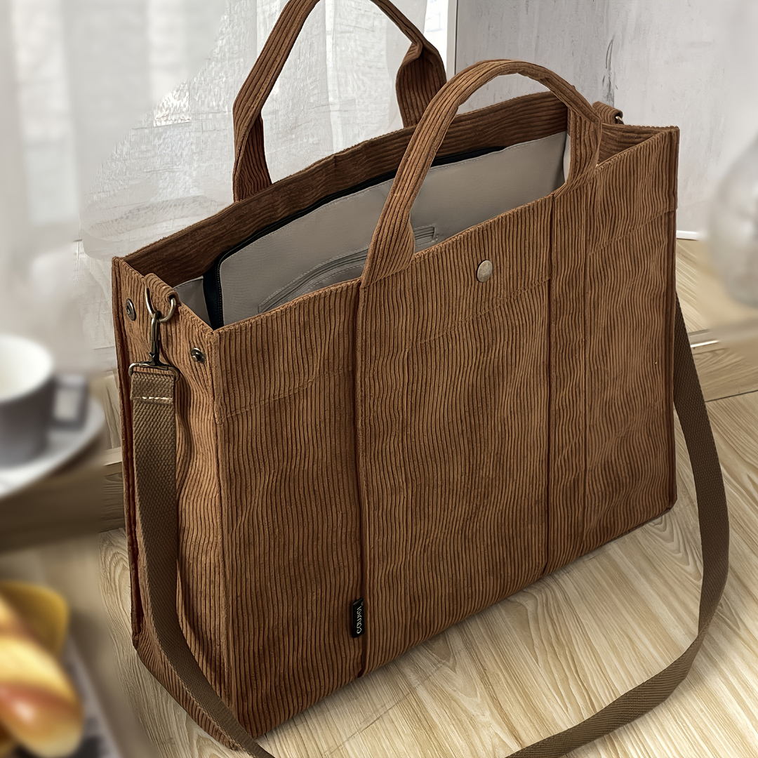 Trisha | Women’s Corduroy Tote Bag | Vintage Striped Handbag