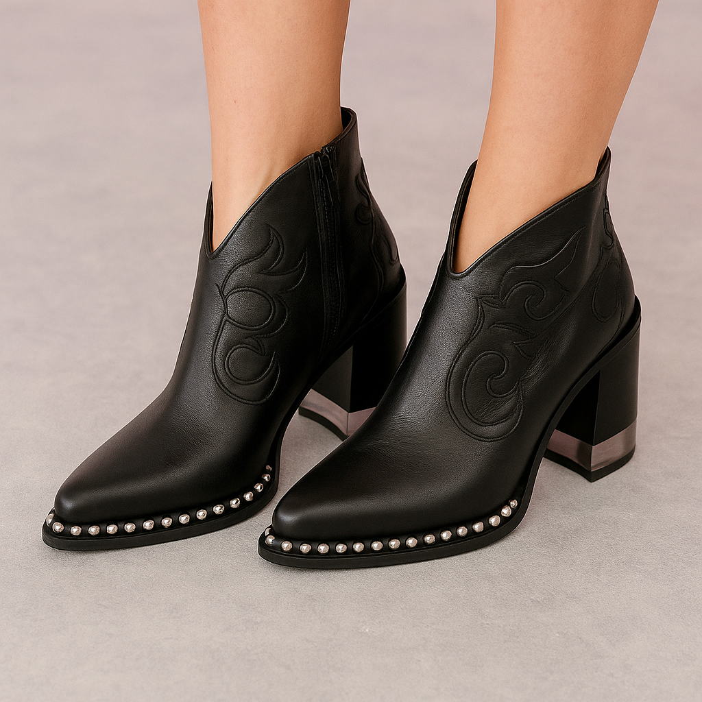 Criselda Western Cowboy Vegan Leather Ankle Boots for Women