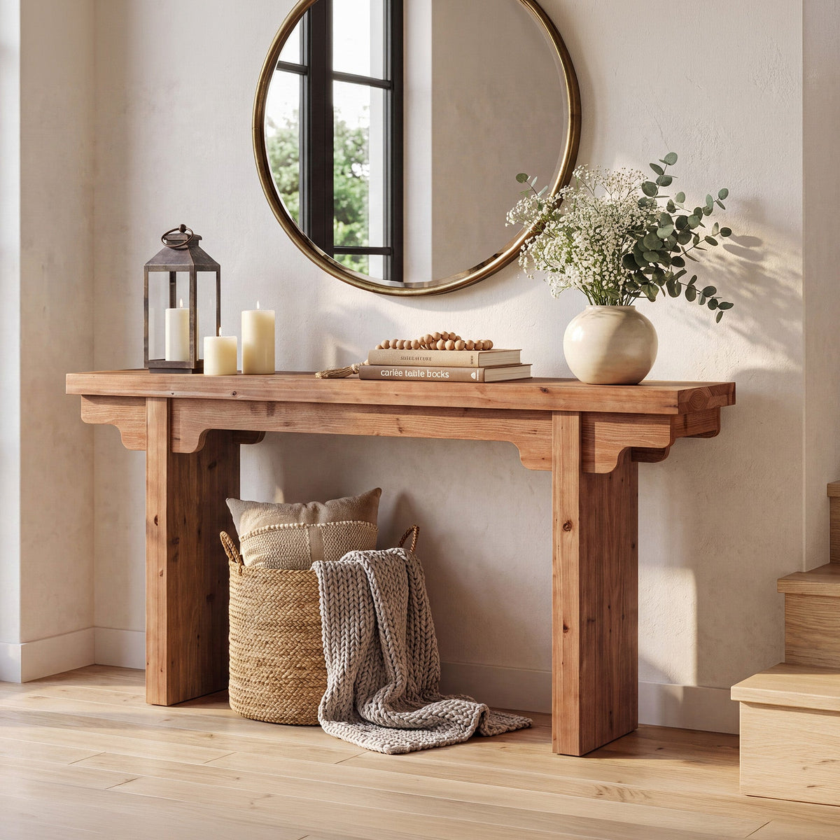 63" Farmhouse Solid Wood Console Table, Entryway Sofa Table Behind Couch