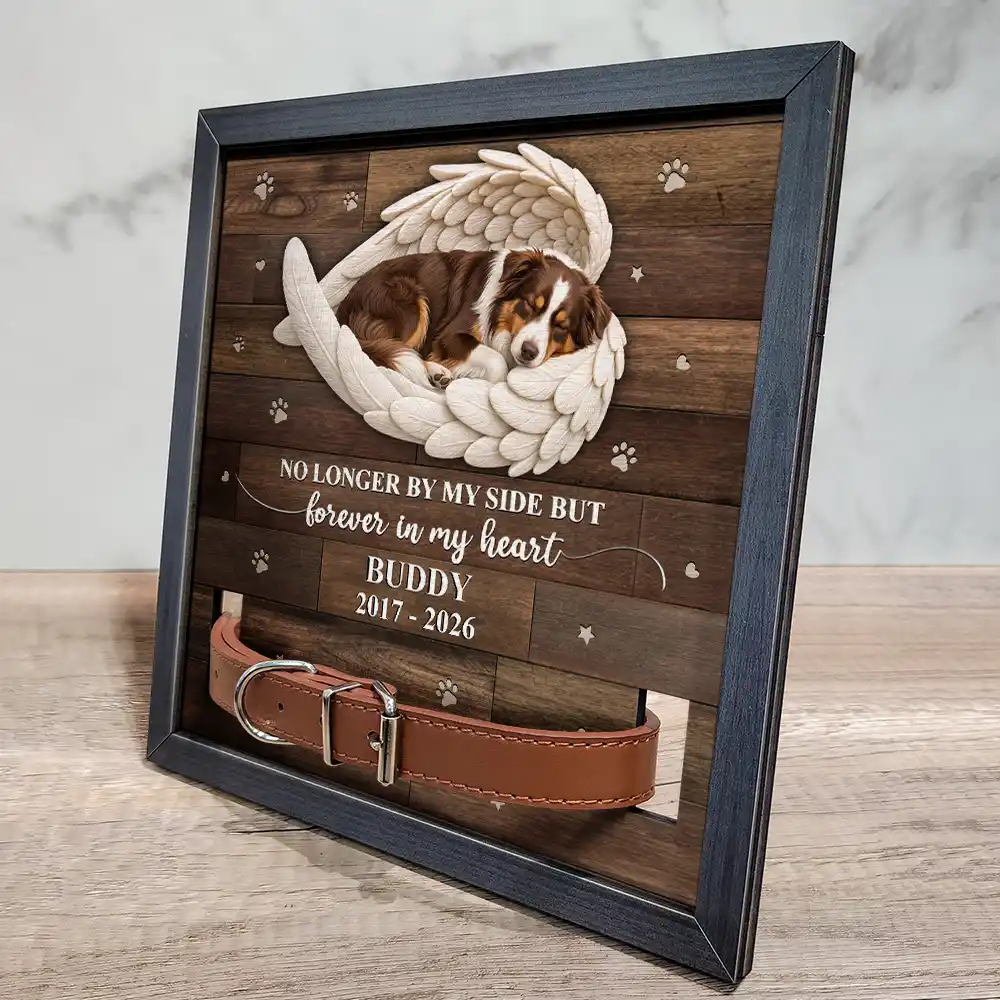 Custom Photo Sleeping Angel Forever Loved Memorial Dog Cat - Personalized Pet Loss Sign, Collar Frame