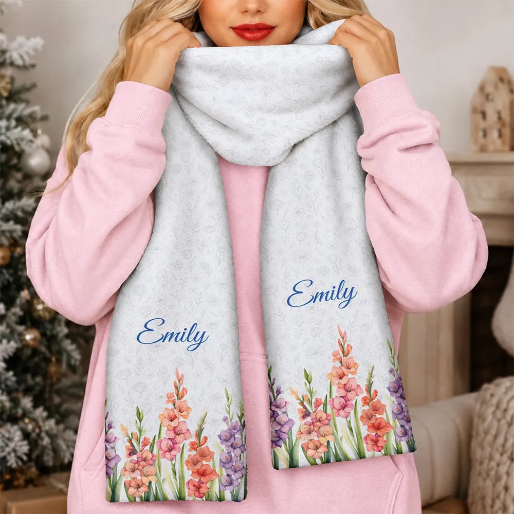 Birth Flower Blooming In Love - Personalized Fleece Scarf