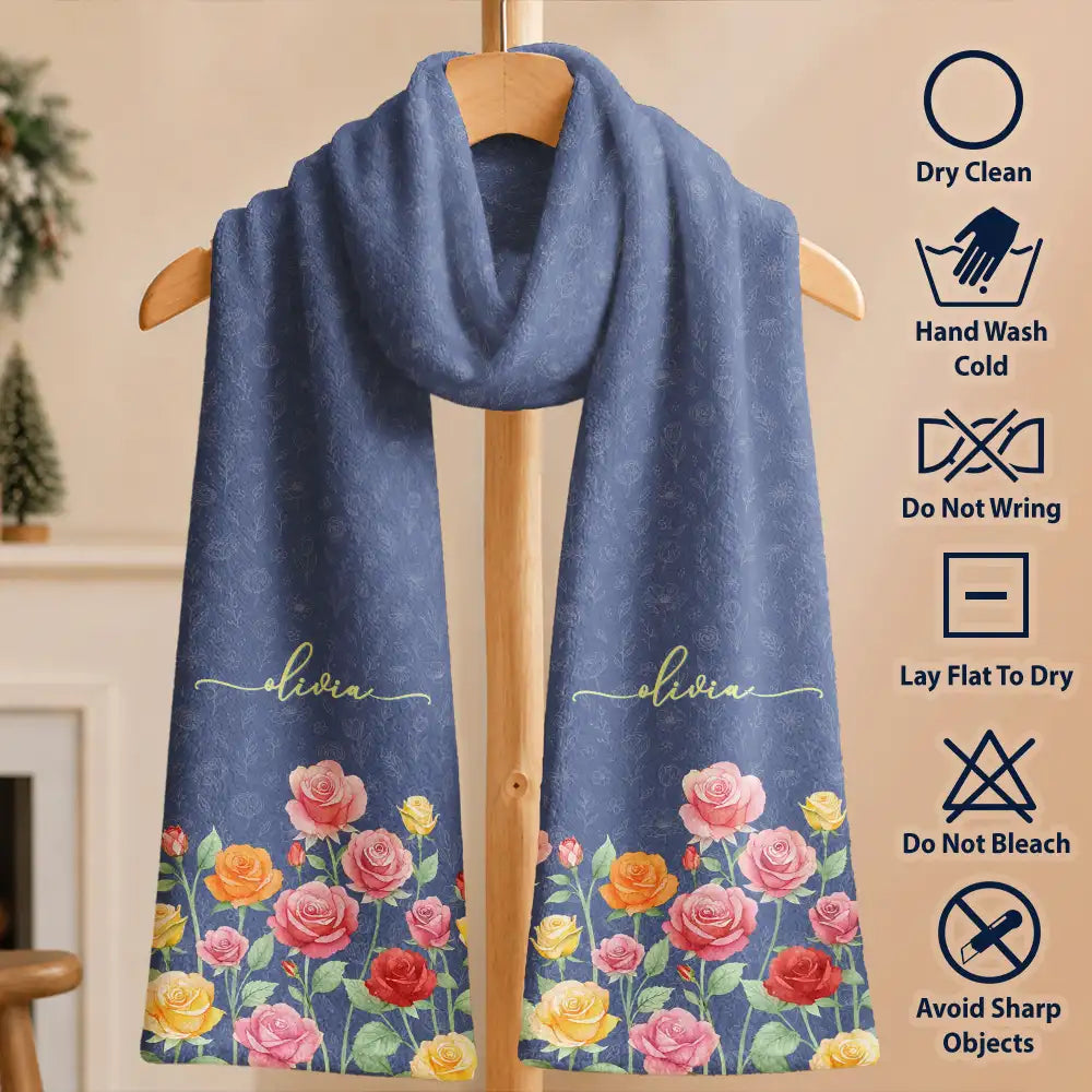 Birth Flower Blooming In Love - Personalized Fleece Scarf