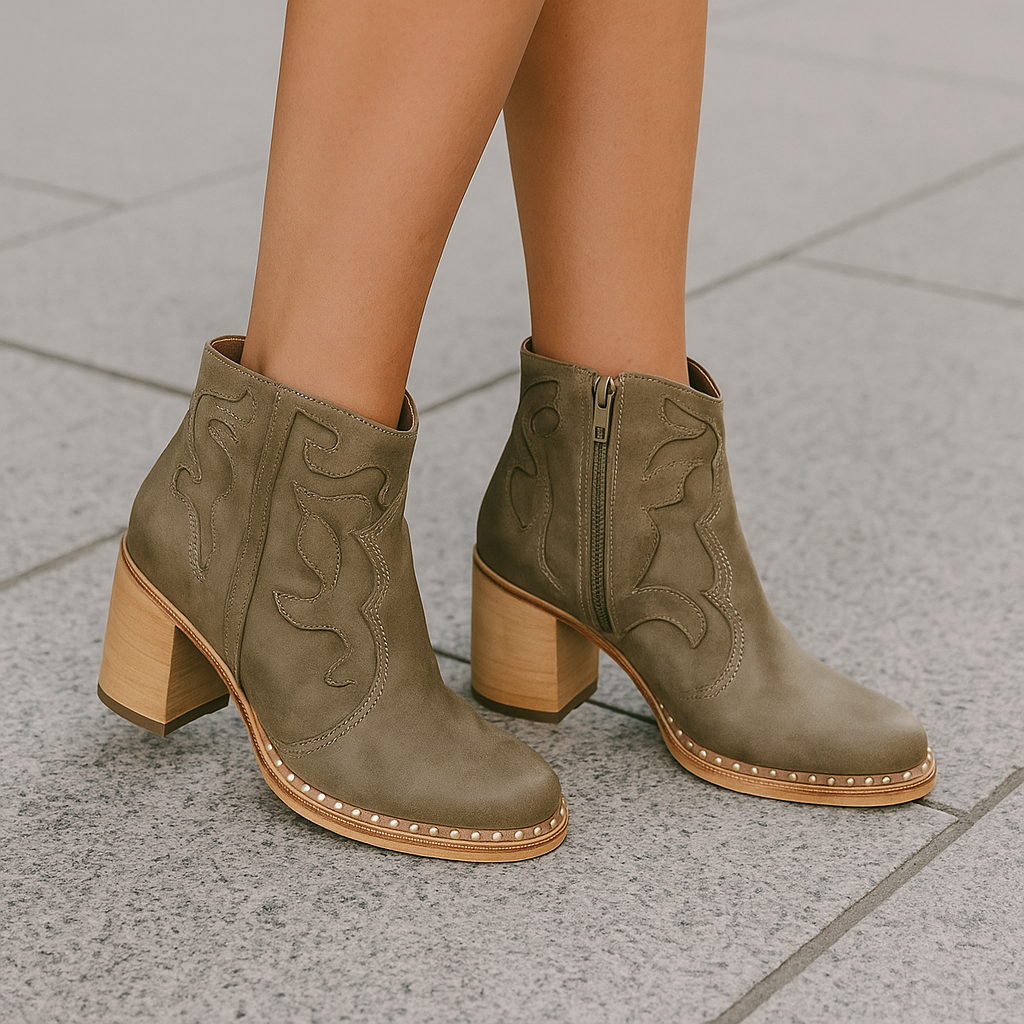 Criselda Western Cowboy Vegan Leather Ankle Boots for Women
