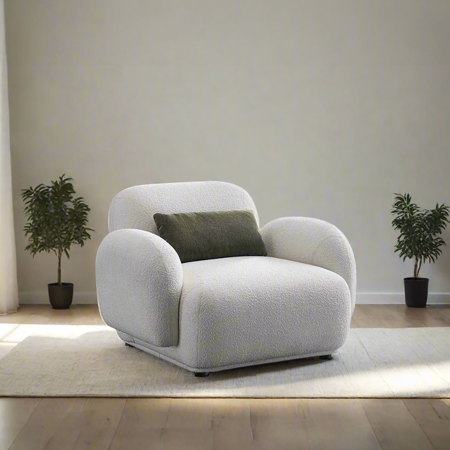 Cream Boucle Fabric 1 Seater Sofa PLUUM