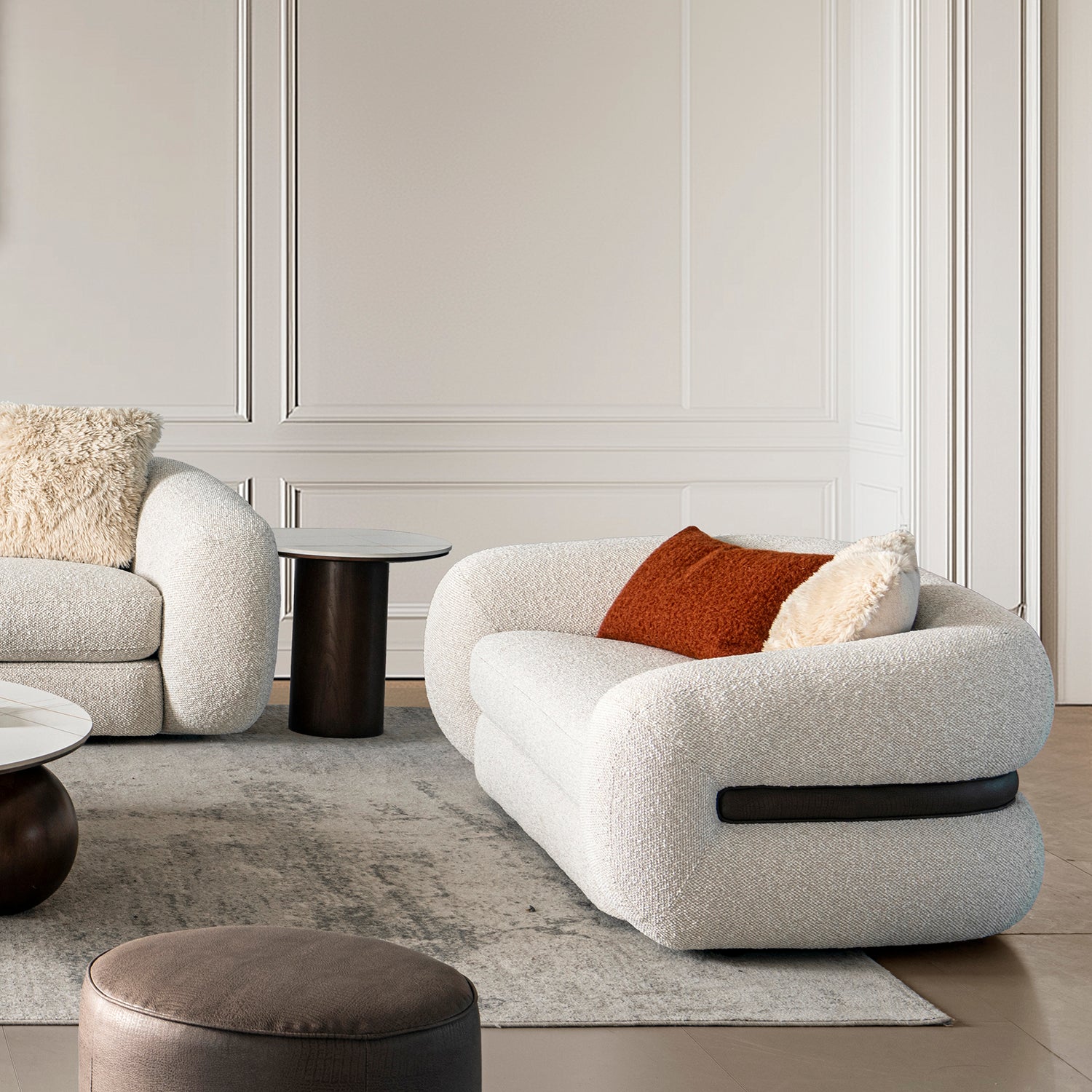 Cream Boucle Fabric 2 Seater Sofa CURLY