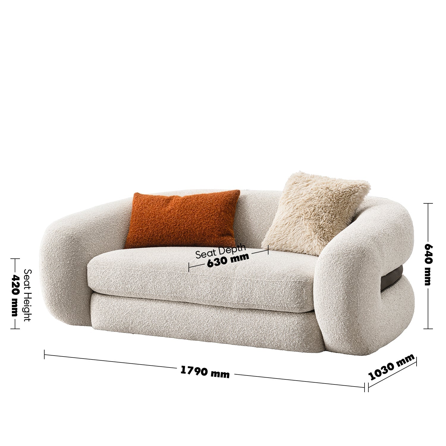 Cream Boucle Fabric 2 Seater Sofa CURLY