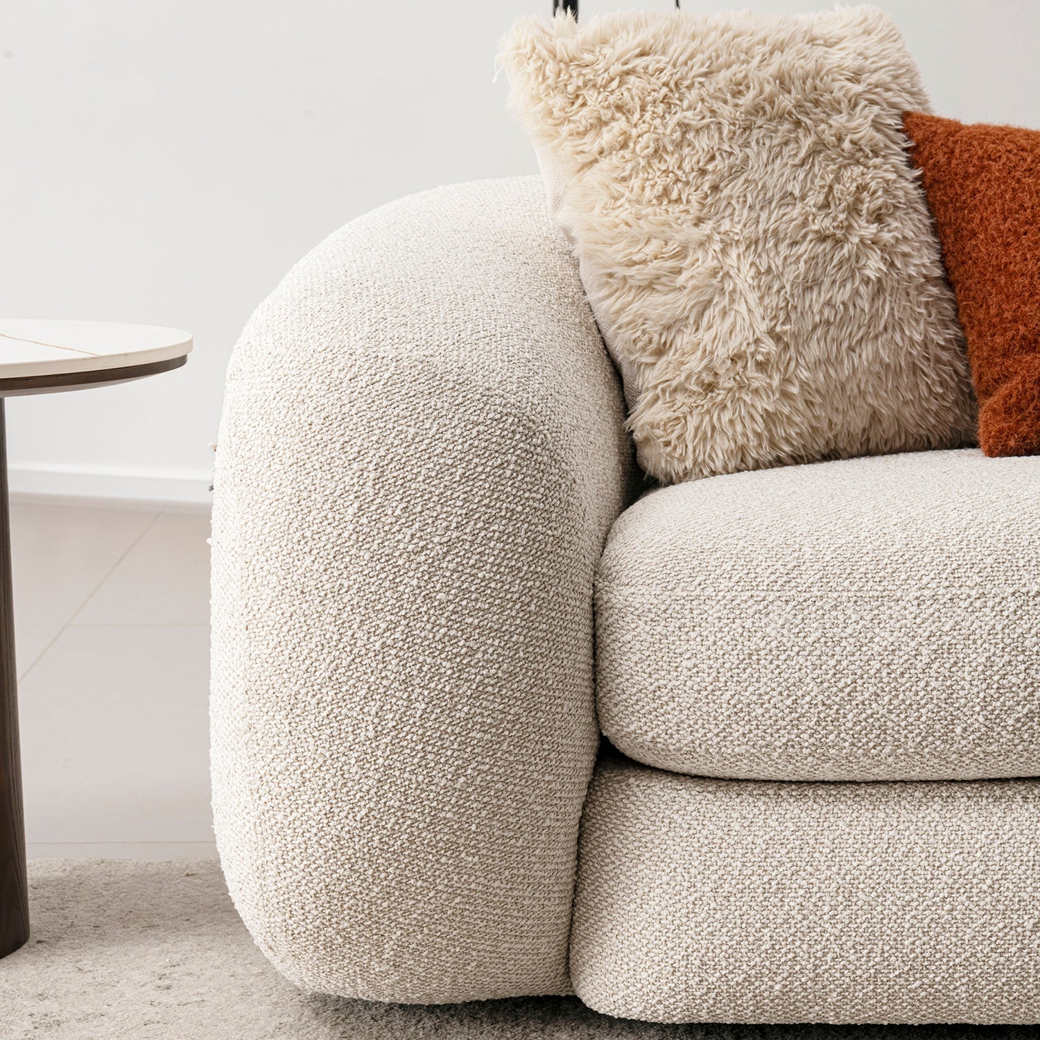 Cream Boucle Fabric 2 Seater Sofa CURLY