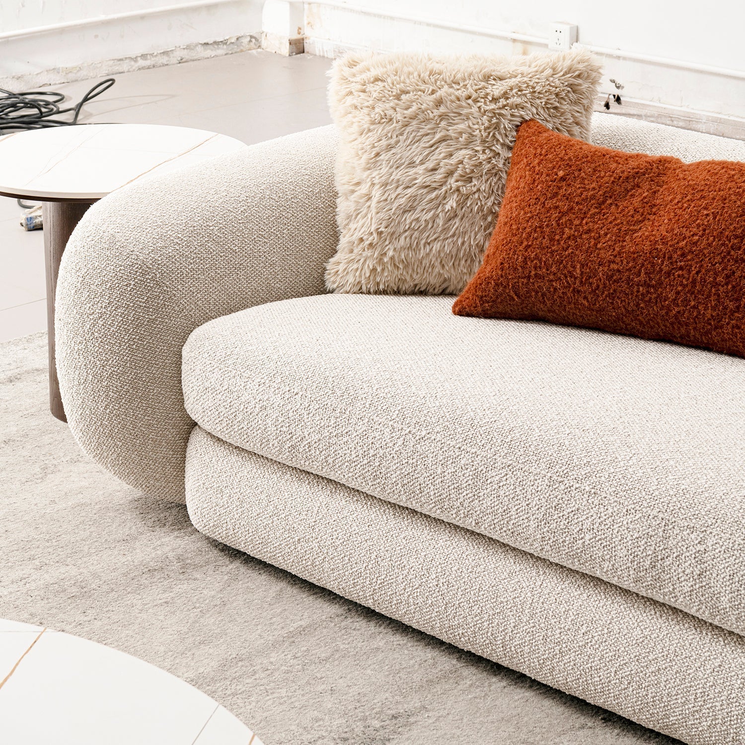 Cream Boucle Fabric 2 Seater Sofa CURLY