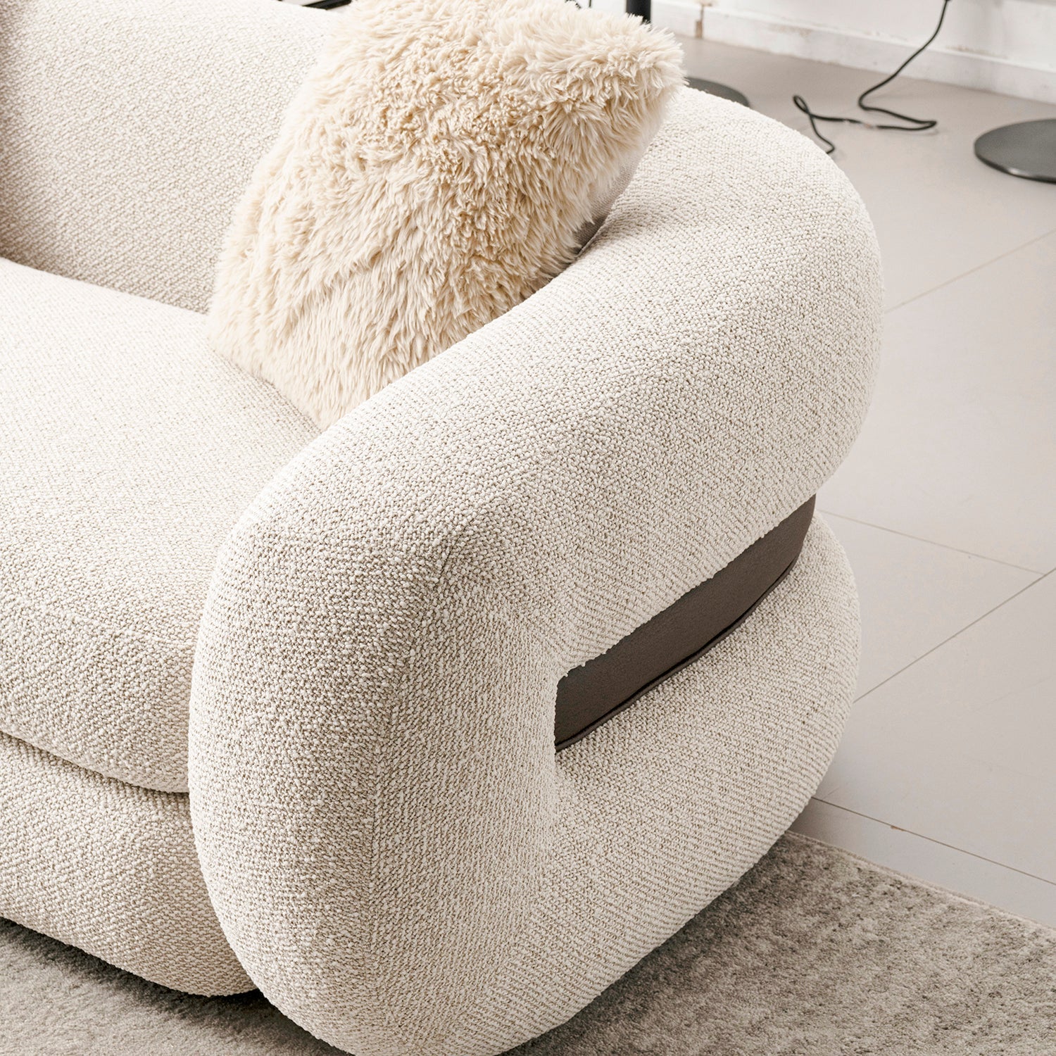 Cream Boucle Fabric 2 Seater Sofa CURLY