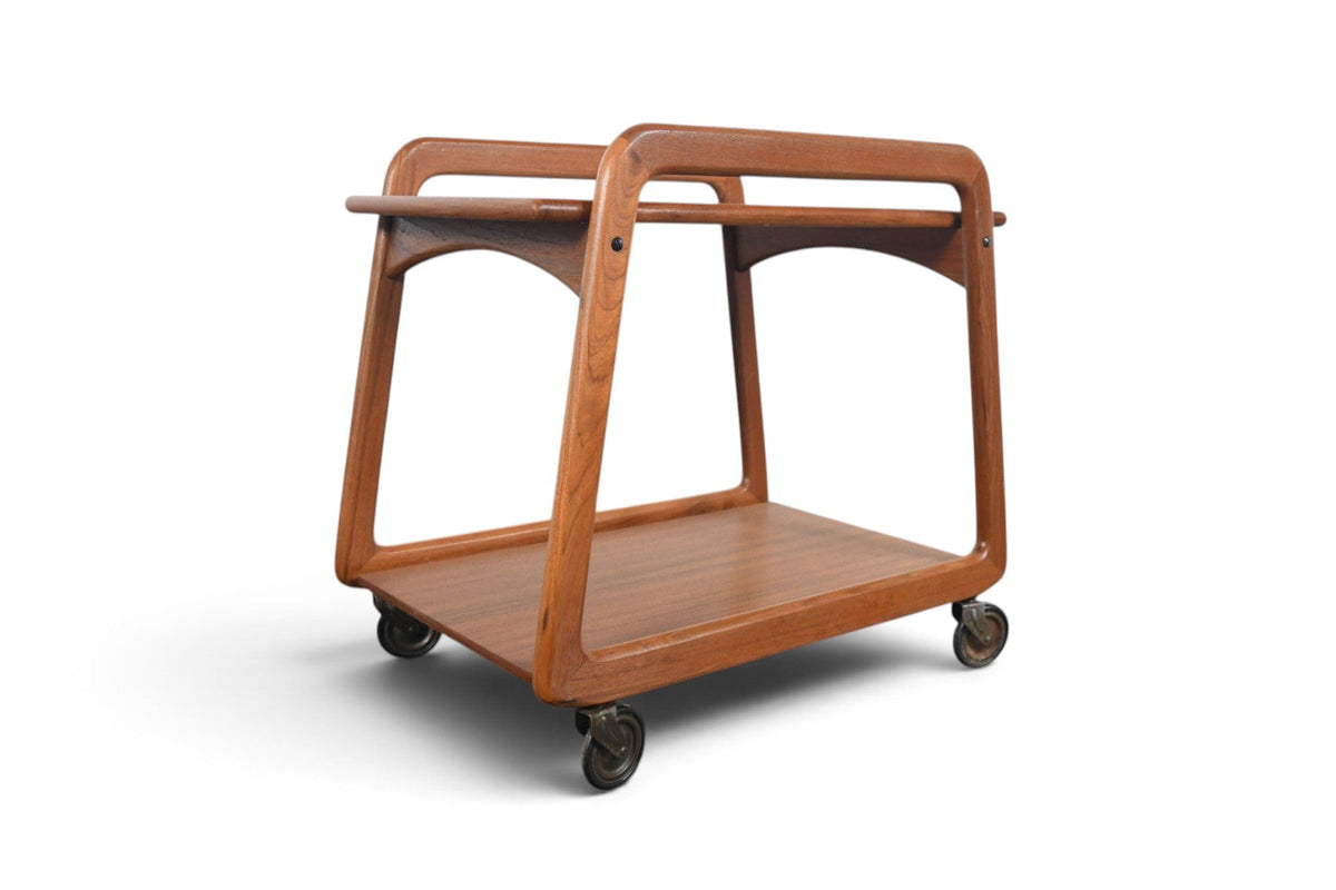 DANISH MODERN FLIP TOP BAR CART IN TEAK + CREAM LAMINATE