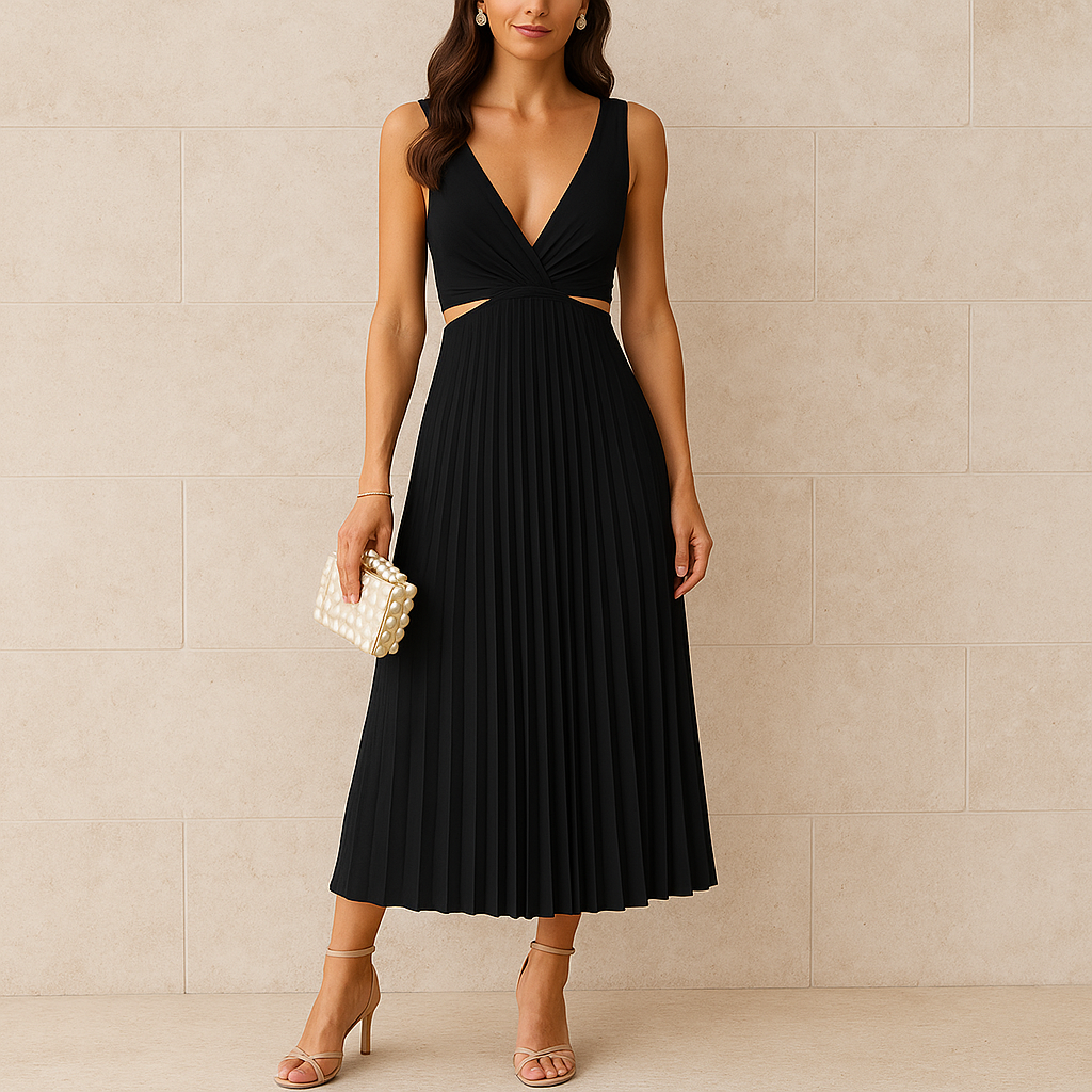 Jasmine V-Neck Cut-Out Pleated Bridesmaid Maxi Dress for Women