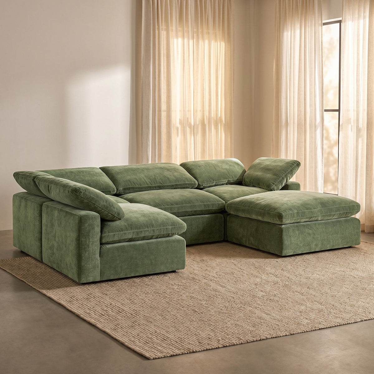 5-Seat Aspen Modular U-Sectional, Sagano Green
