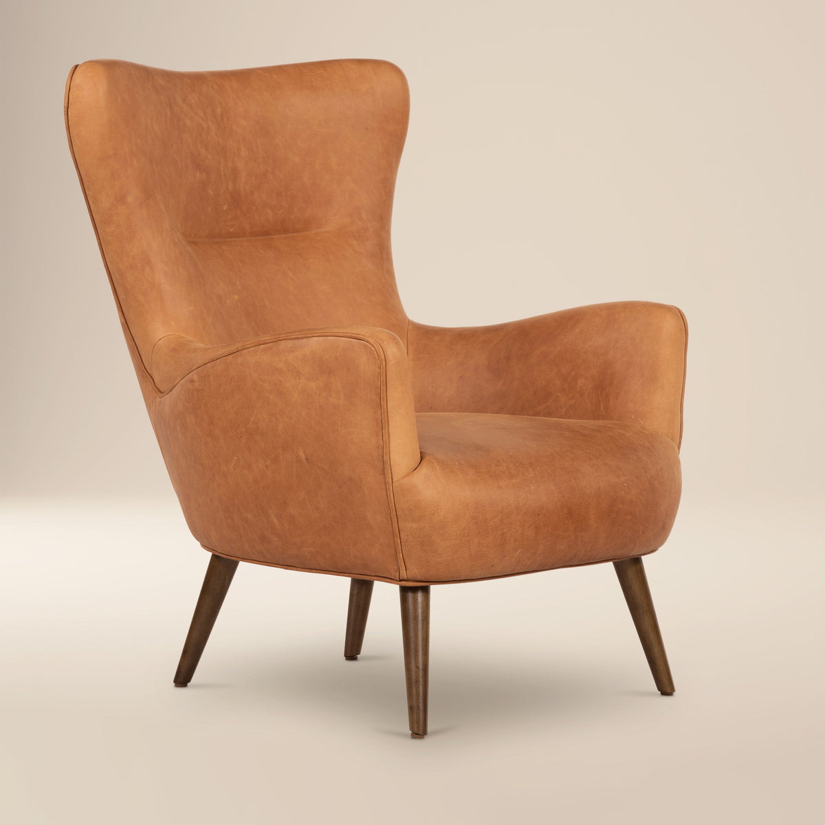 Aida Leather Lounge Chair, Cognac Tan, Single